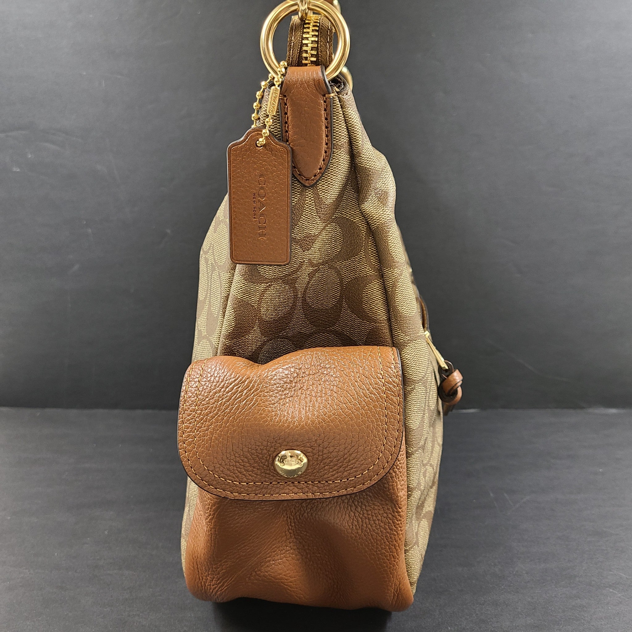 Coach Pennie Shoulder Bag (Khaki Redwood) Signature Coated Canvas Handbag C1523
