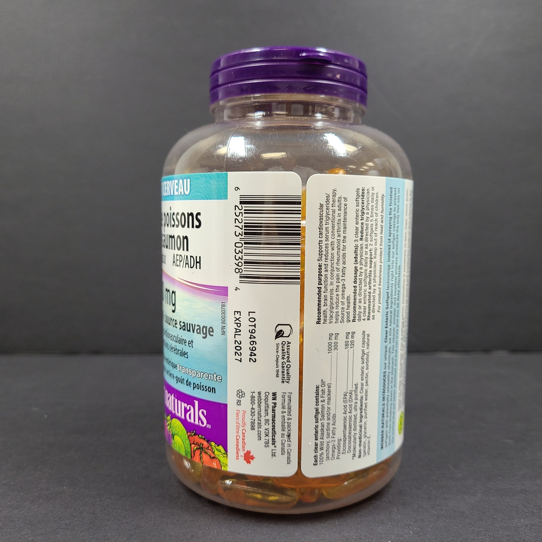 220 Ct Webber Naturals Omega-3 Wild Alaskan Salmon and Fish Oil 300mg 04/27