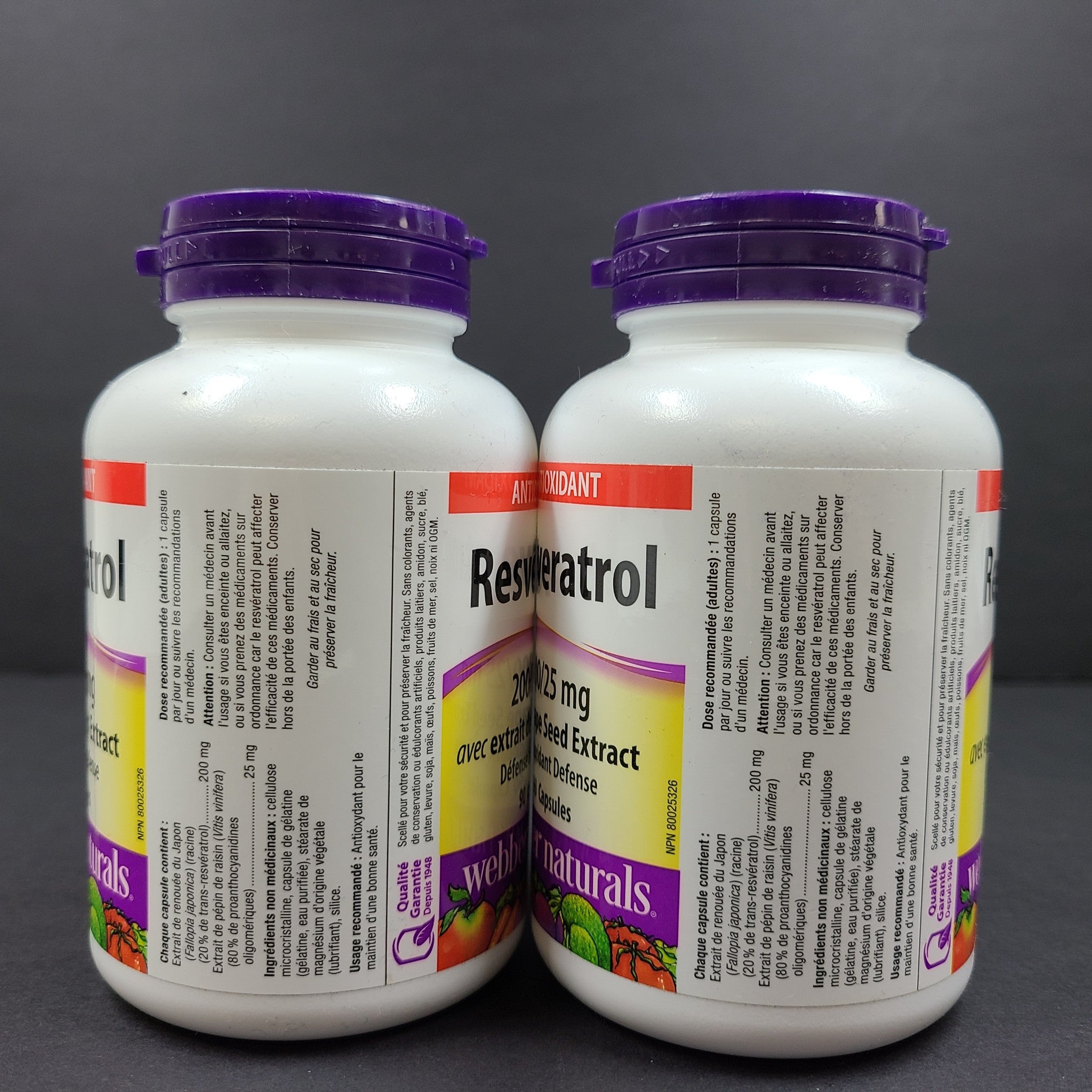 2 x 90 Ct Webber Naturals Resveratrol 200/25 mg Grape Seed Extract 06/26