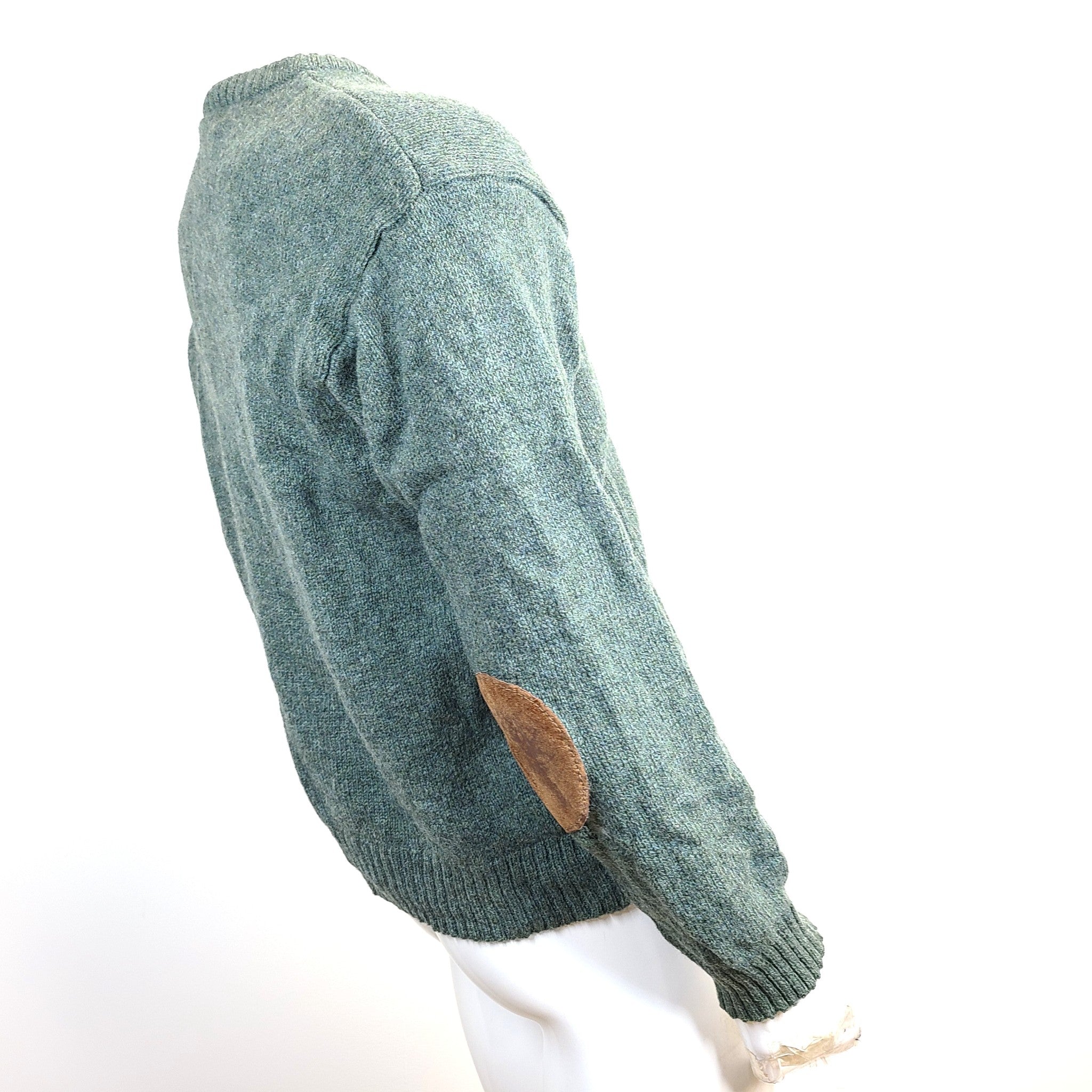 Doogan Donegal Men's Luxury Knit Sweater Elbow Patches Green Sz S