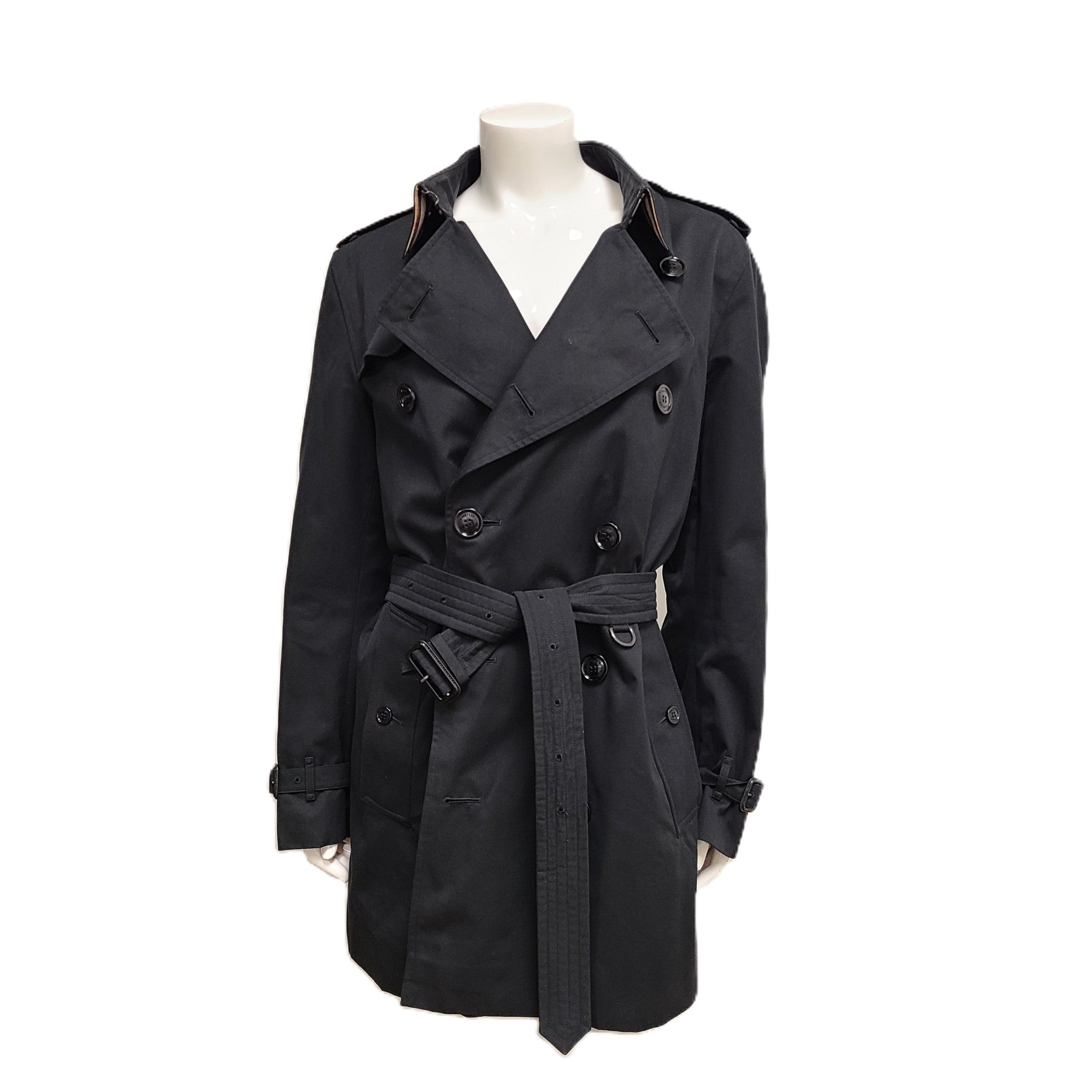 Burberry Women's Short Kensington Heritage Trench Coat Black Sz 12 / L LATEST