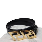 Black Versace leather belt with a gold Medusa buckle, sized 95/38.
