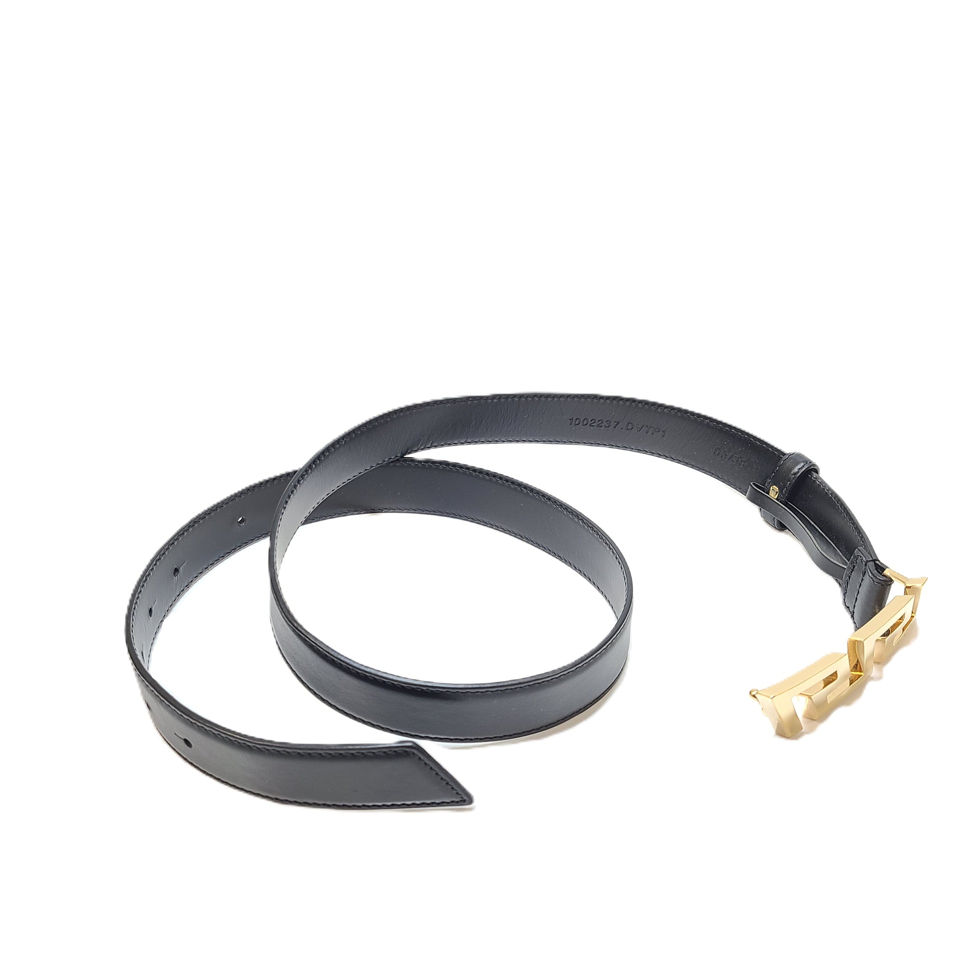 Black Versace leather belt with a gold Medusa buckle, sized 95/38.