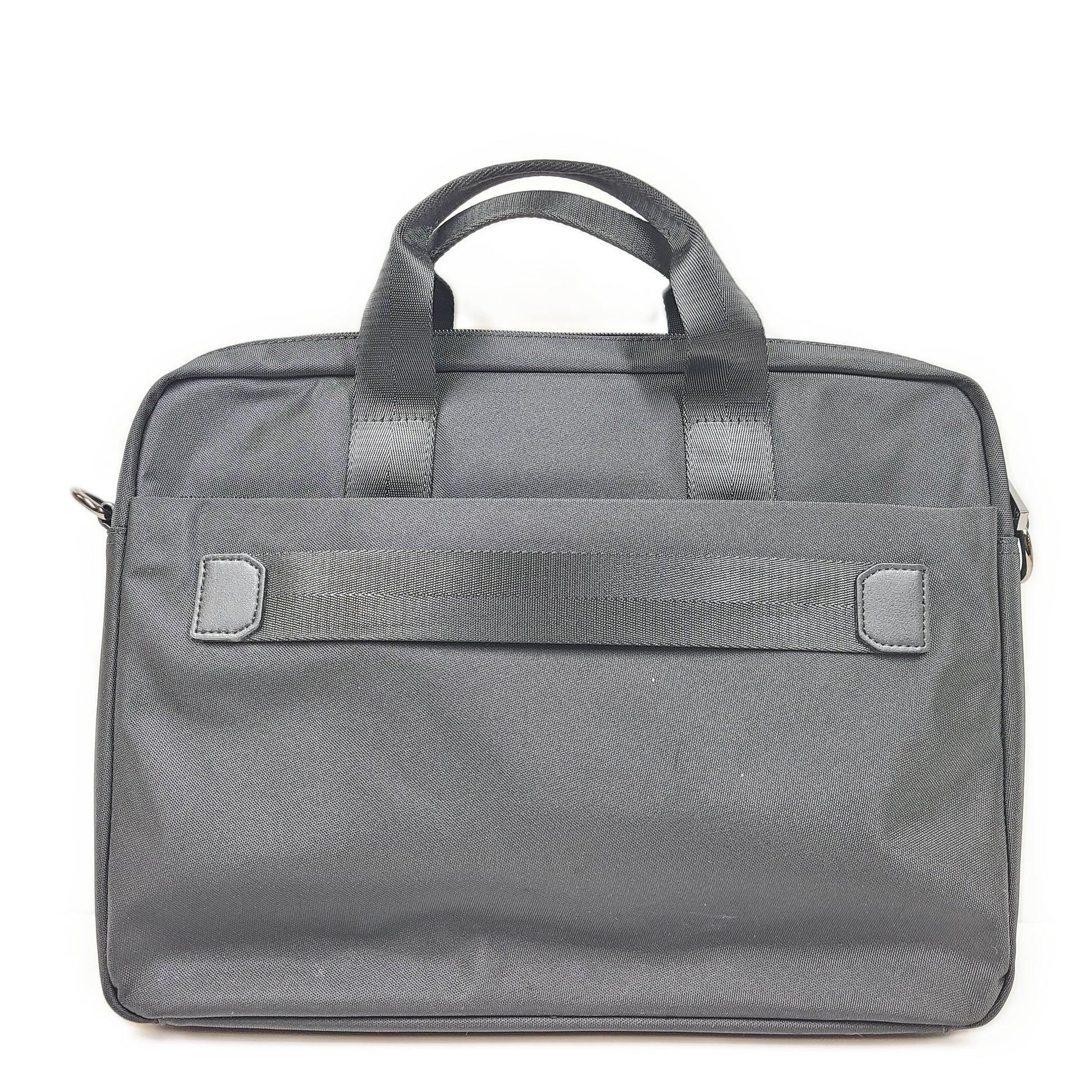 Black Samsonite laptop bag crafted from polyester and microfiber with a slim travel profile and padded laptop compartment.