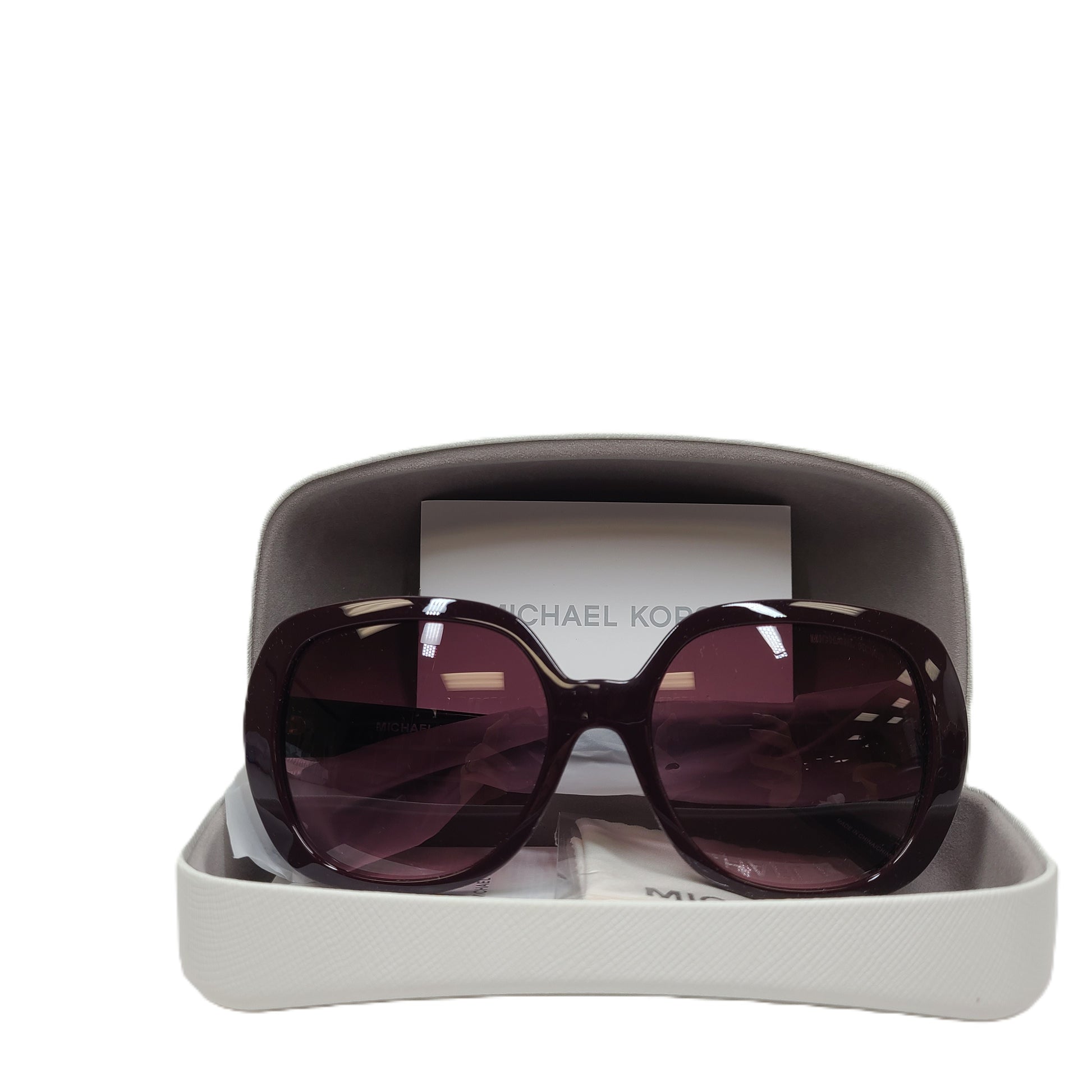 Michael Kors Calabasas MK2135 purple square-frame sunglasses with 56mm lens width and 18mm bridge.