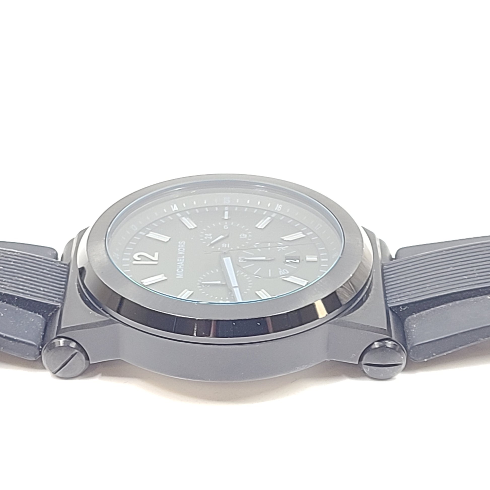 Michael Kors MK-8352 black chronograph wristwatch with stainless steel case and bracelet.