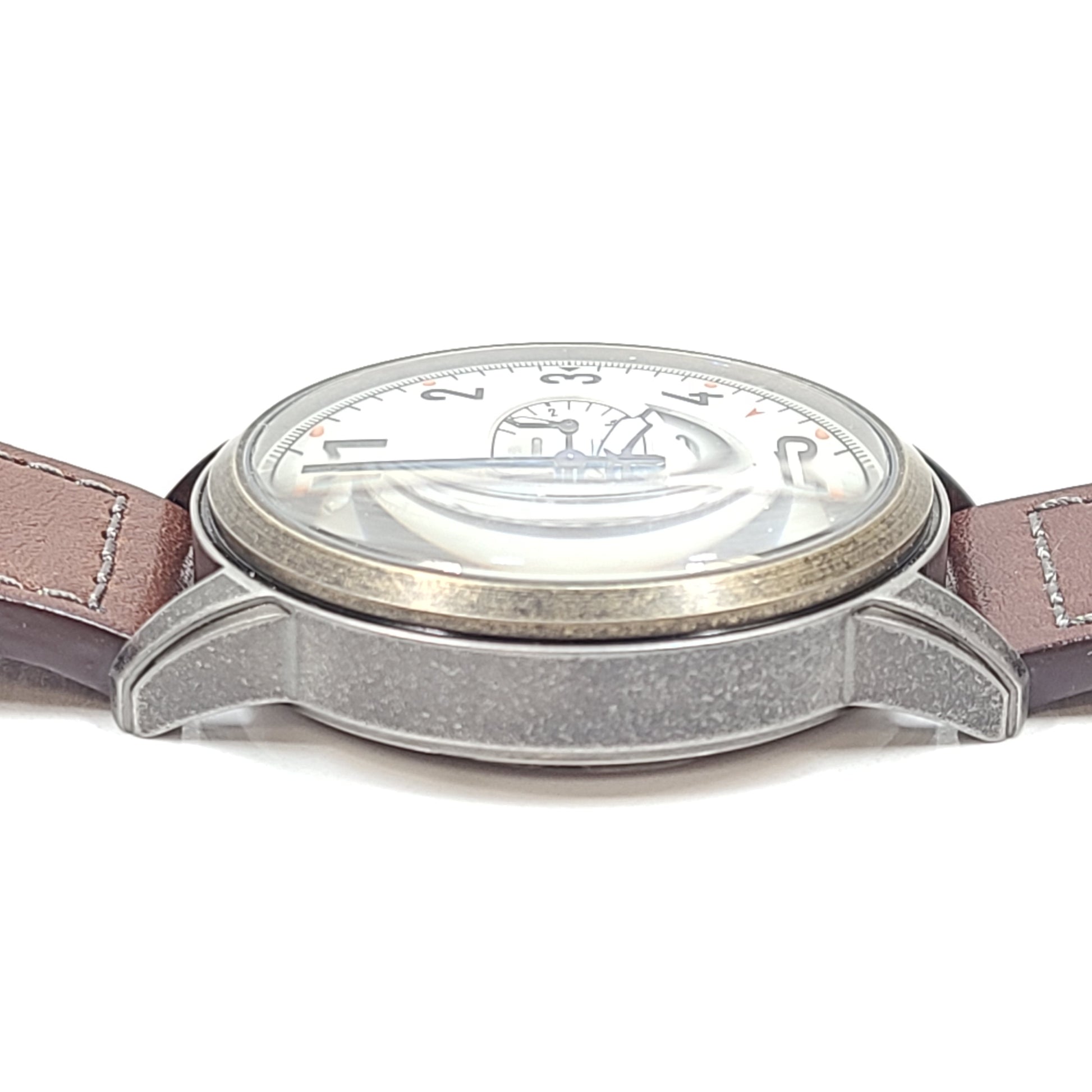 A FRYE analog wristwatch with a brown genuine leather strap, stainless steel case, and Japanese movement.