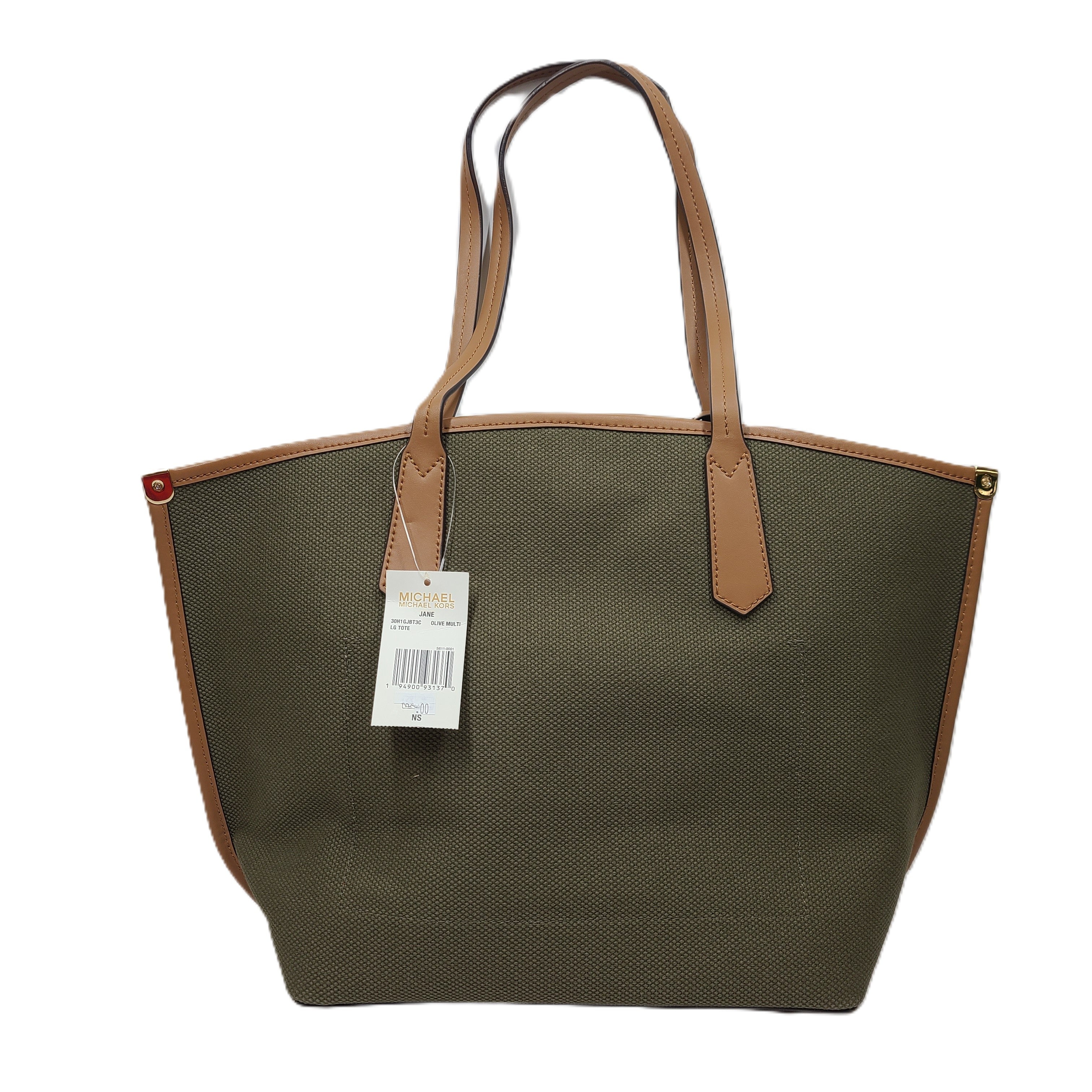 Michael Kors Jane large tote in Olive Multi with dual handles and a roomy interior for everyday carry.