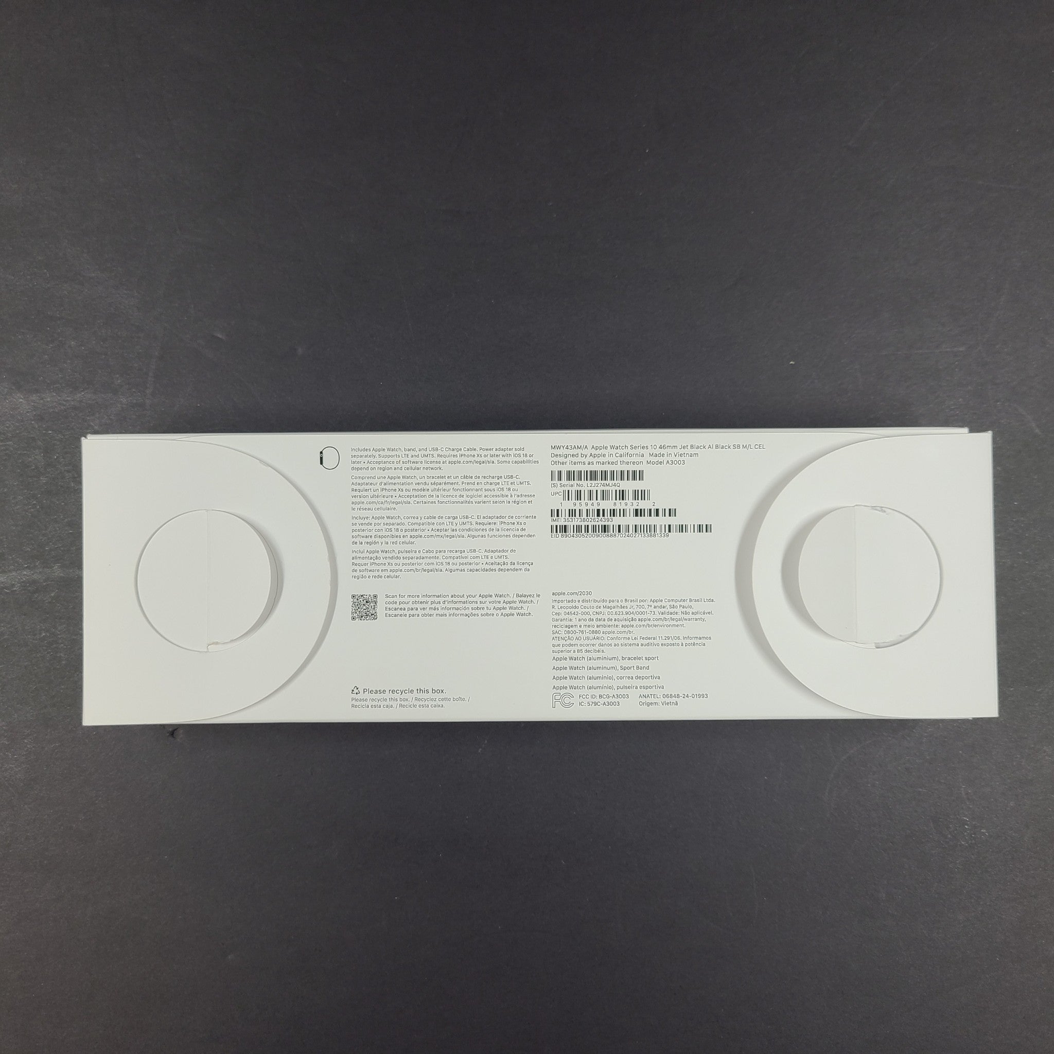 Apple Watch Series 10 46MM Black A3003 Aluminum Case GPS&LTE M/L Band - NEW