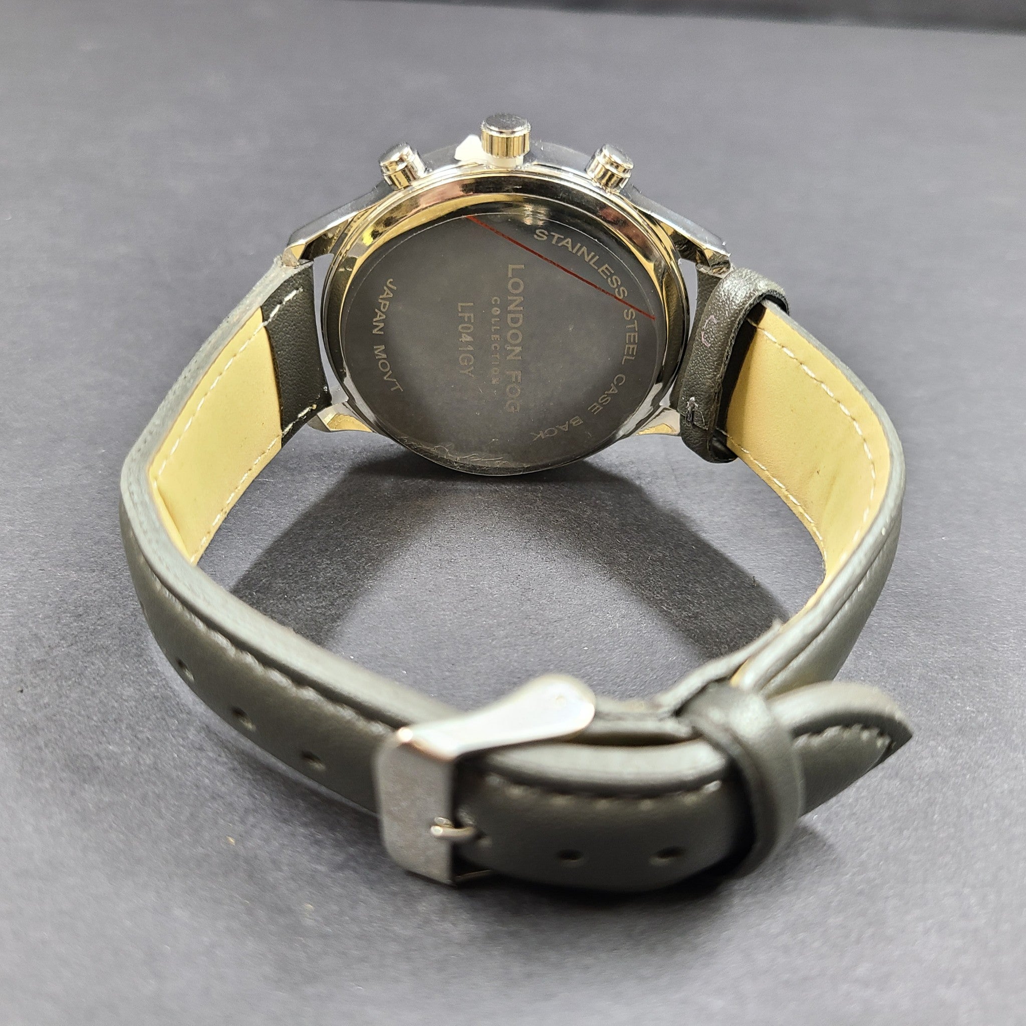 LONDON FOG Men's Multi Function Strap Watch Gray Leather Strap NEW