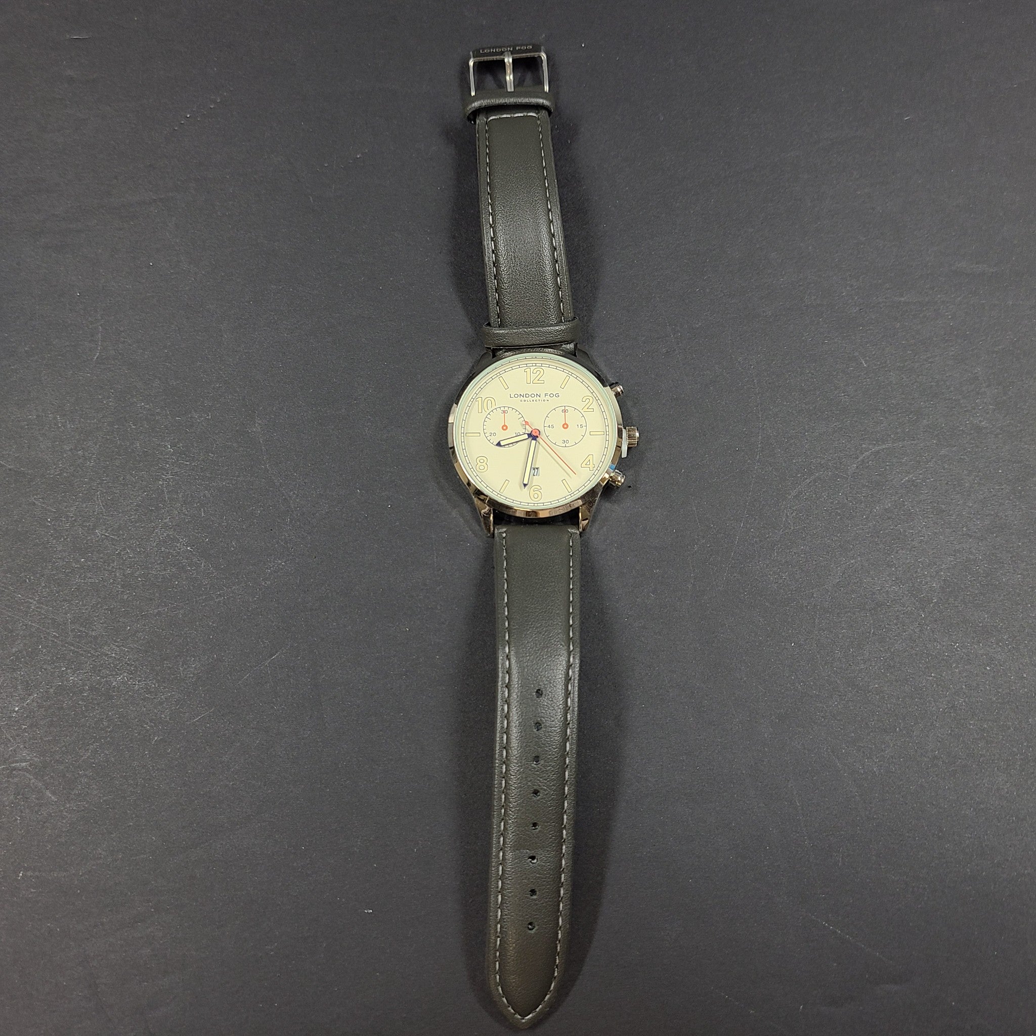 LONDON FOG Men's Multi Function Strap Watch Gray Leather Strap NEW