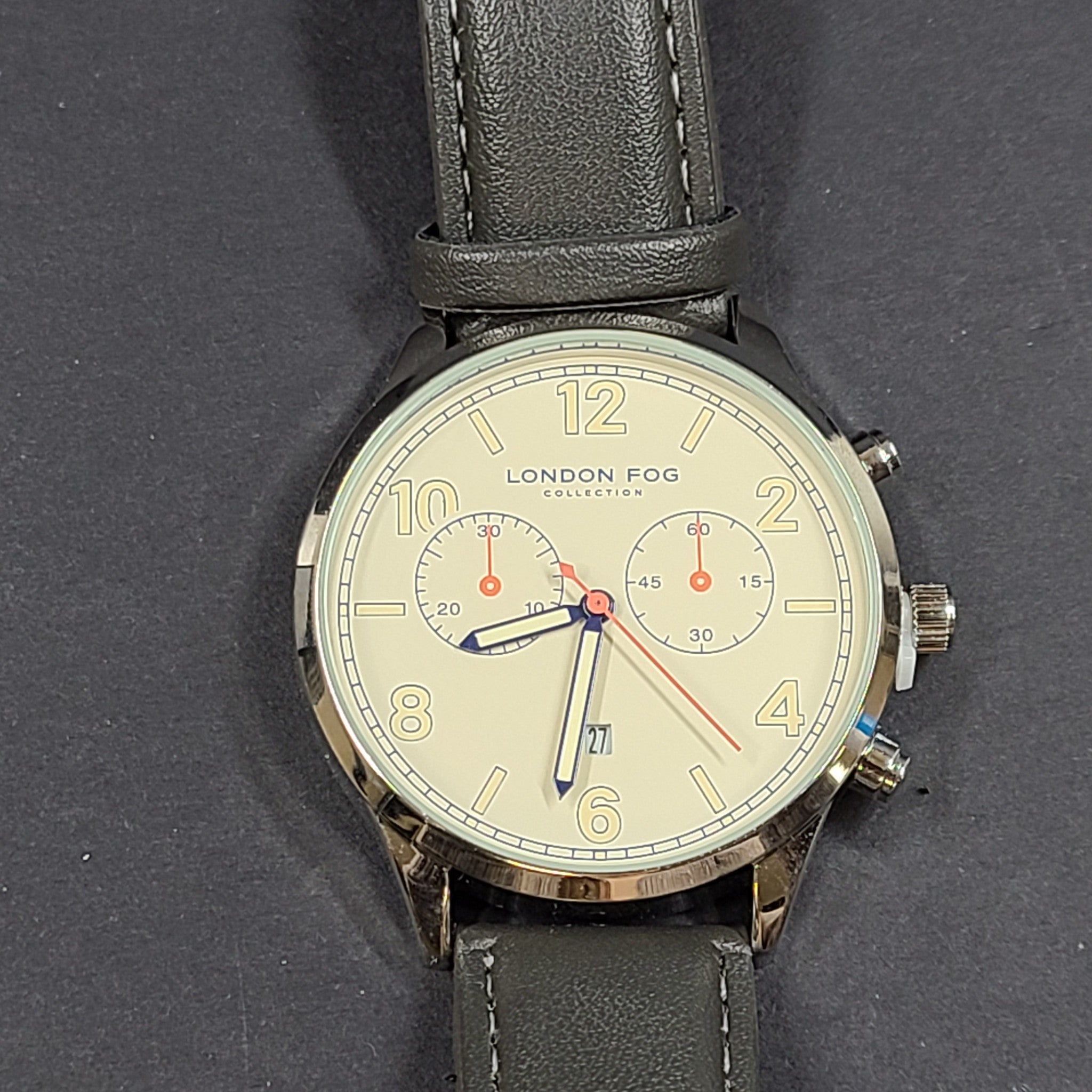 LONDON FOG Men's Multi Function Strap Watch Gray Leather Strap NEW