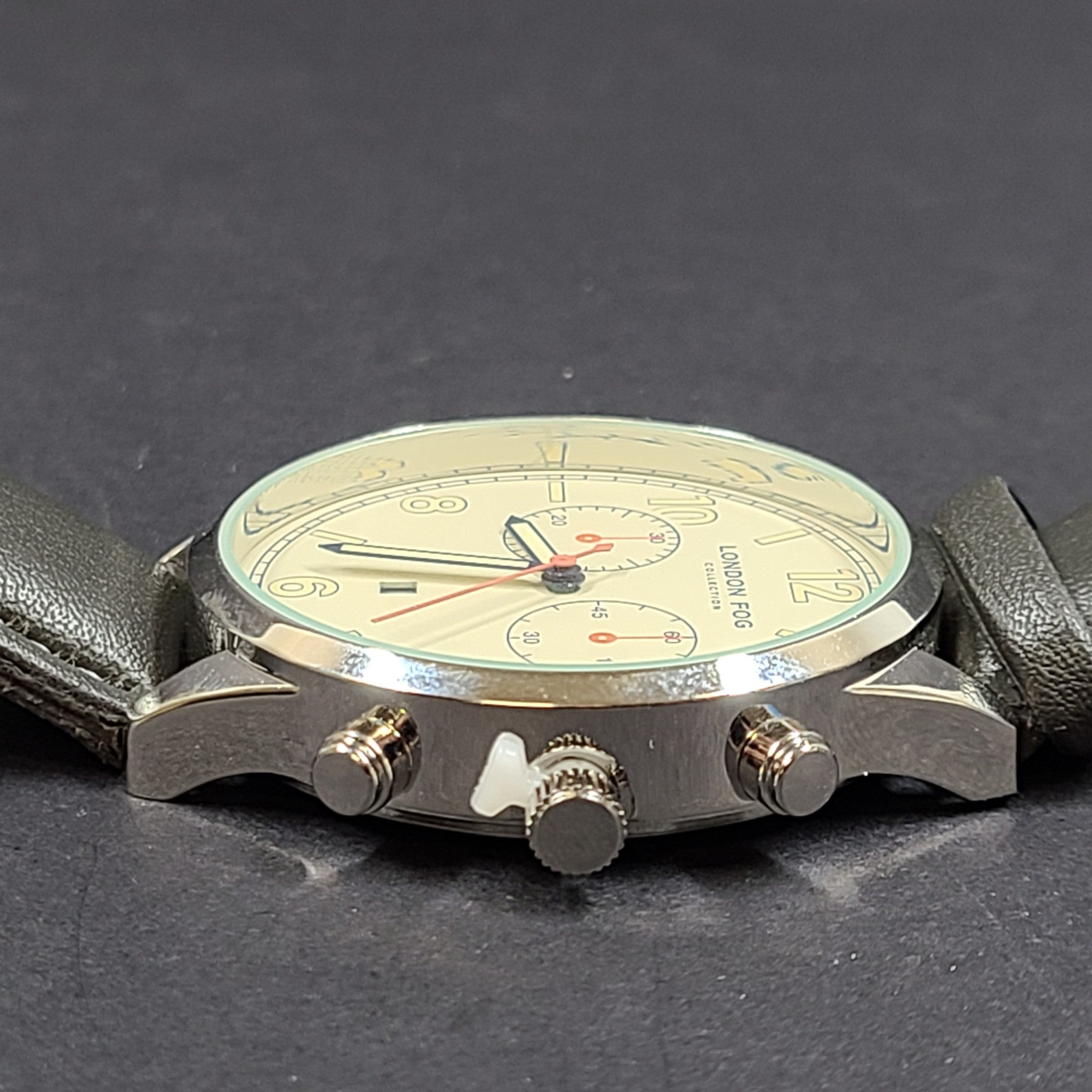 LONDON FOG Men's Multi Function Strap Watch Gray Leather Strap NEW