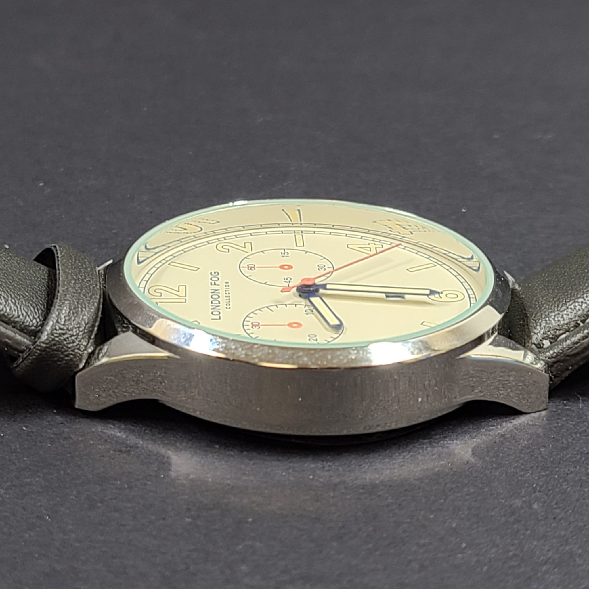 LONDON FOG Men's Multi Function Strap Watch Gray Leather Strap NEW