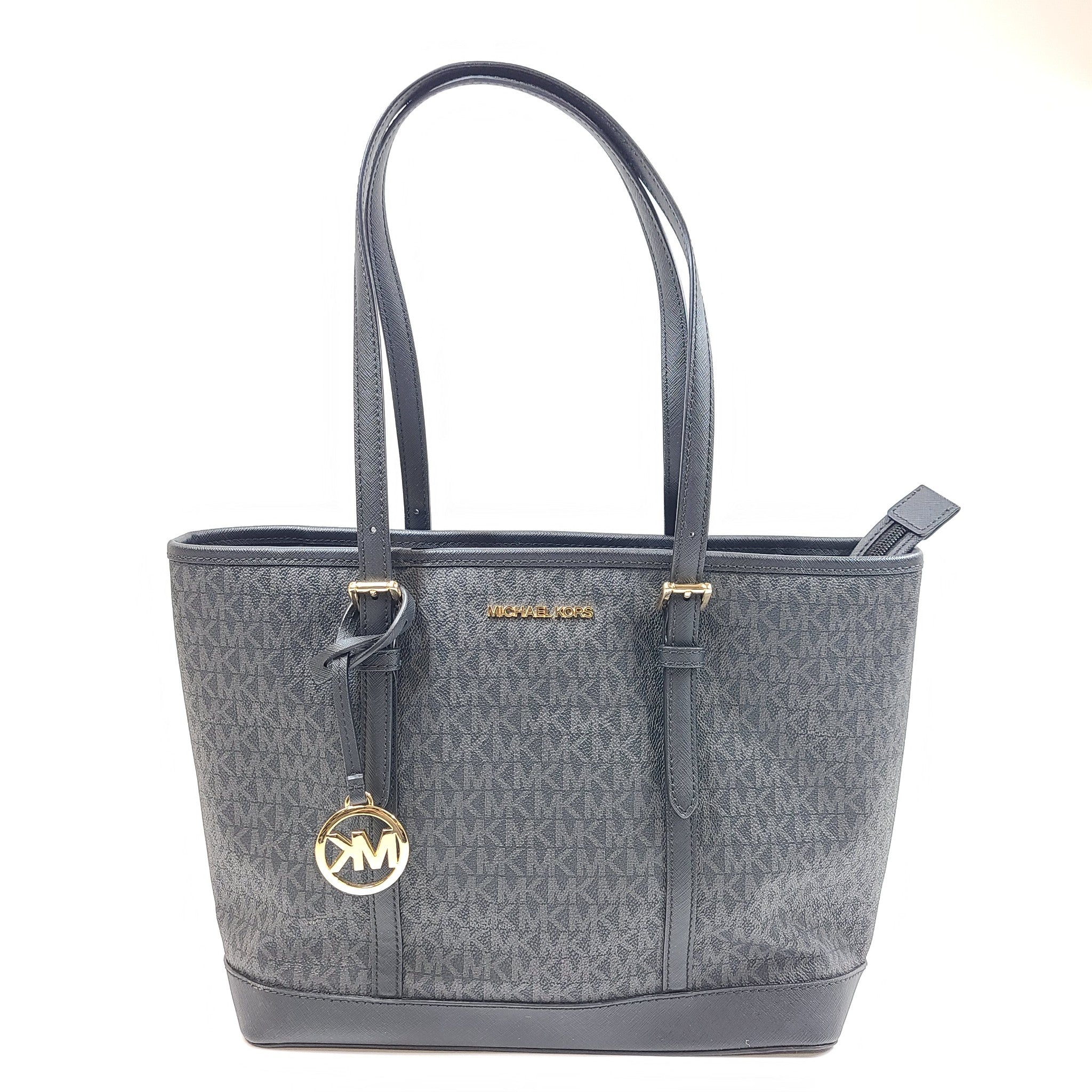 Michael Kors Jet Set Travel Small Logo Top-Zip Tote Bag Black NWT