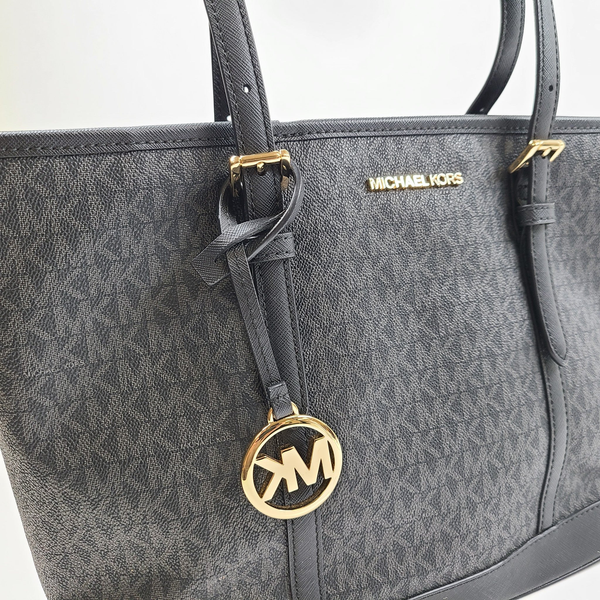 Michael Kors Jet Set Travel Small Logo Top-Zip Tote Bag Black NWT