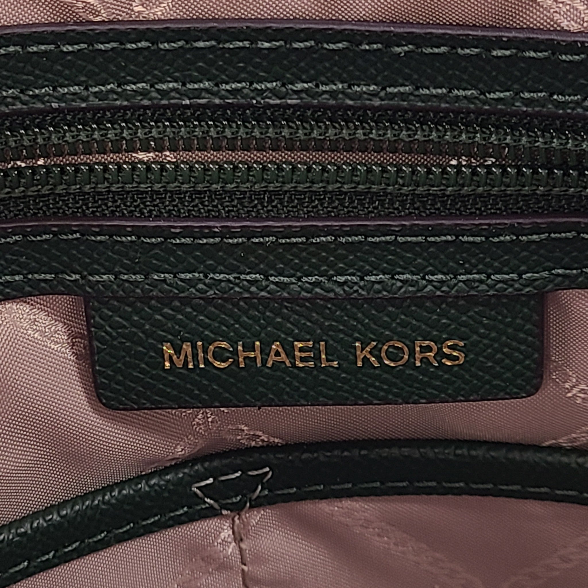 Michael Kors Jet Set Large Crossgrain Leather Top-Zip Tote Bag Moss Green EXC!