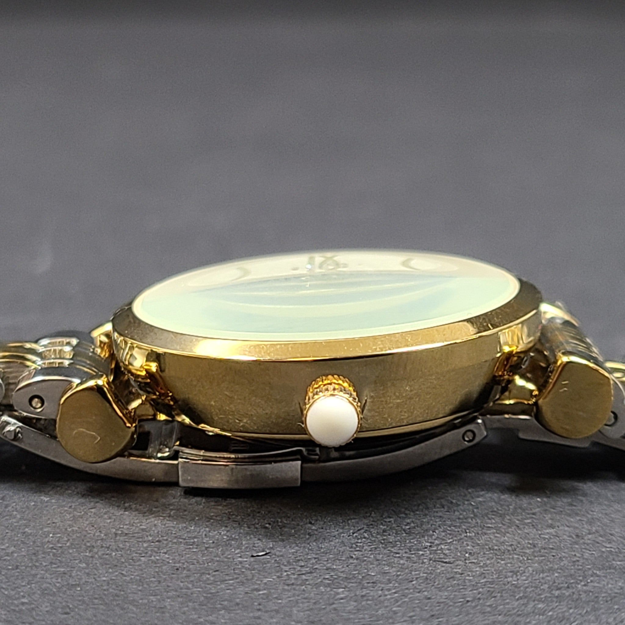 Emporio Armani Women's Gianni T-Bar Watch Gold Silver Tone Crystal Face 5.75"