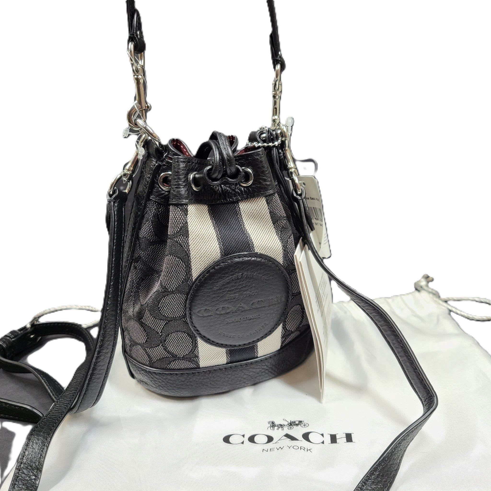 Coach Mini Dempsey Bucket Bag In Silver/Black Smoke Leather Crossbody C8322 NWT