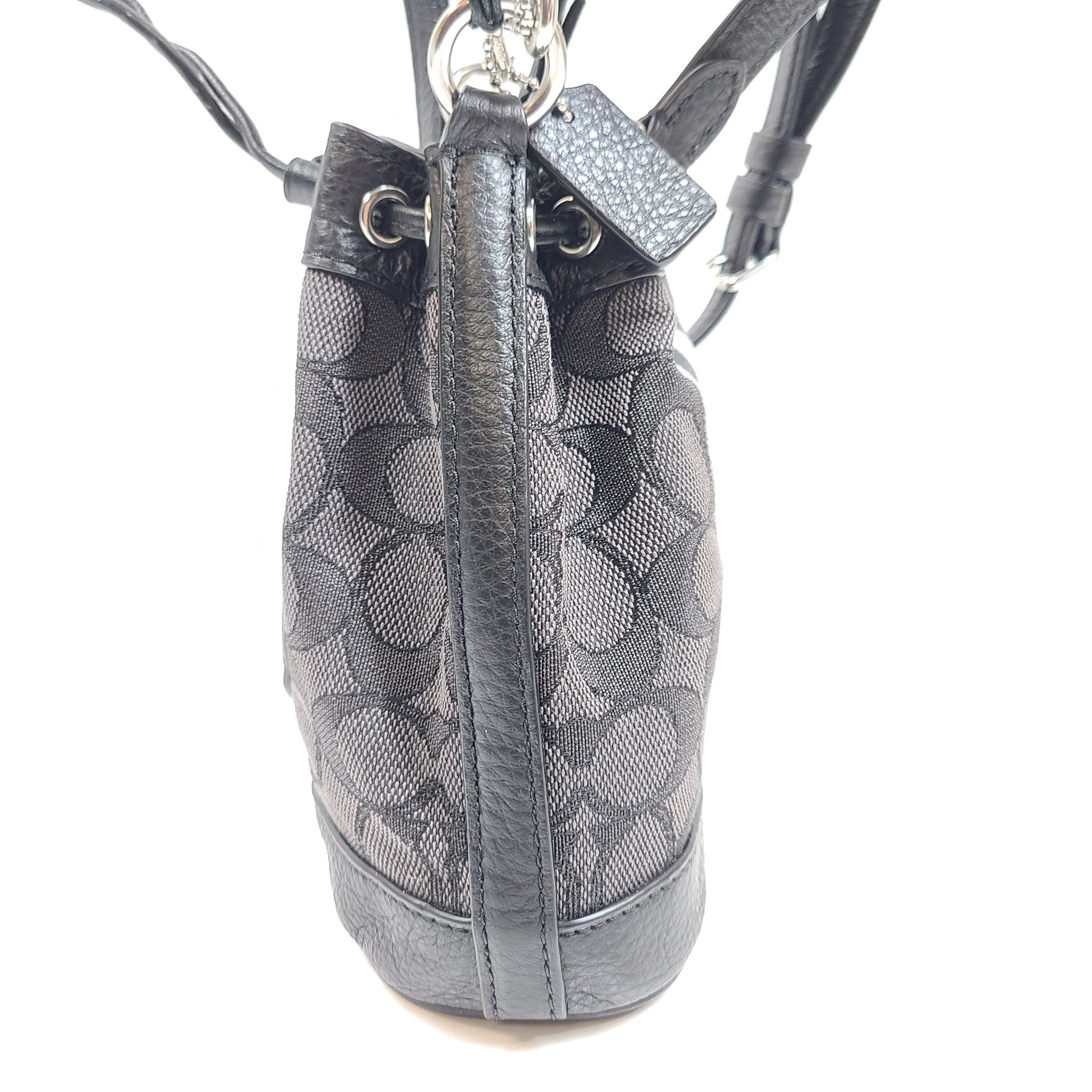 Coach Mini Dempsey Bucket Bag In Silver/Black Smoke Leather Crossbody C8322 NWT