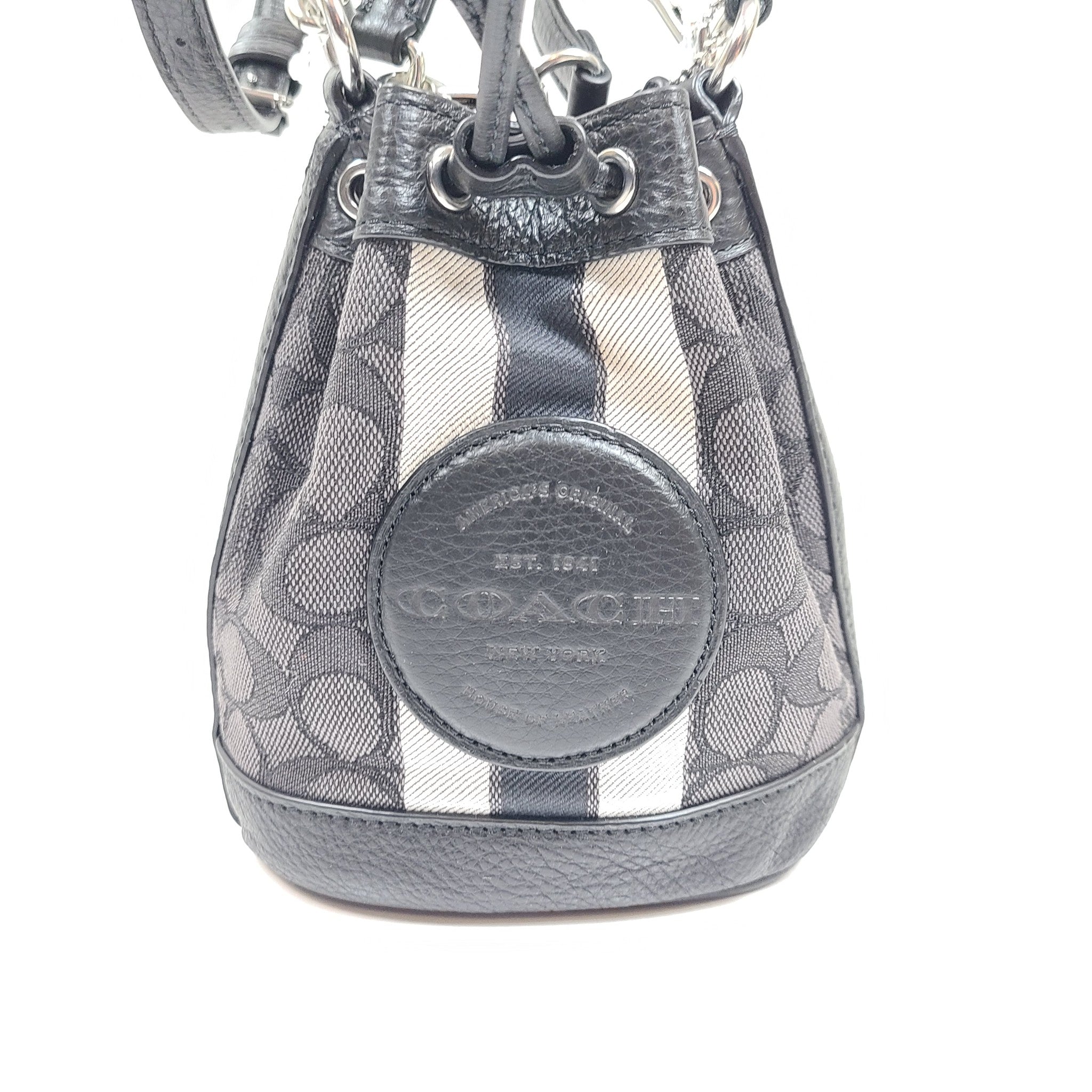 Coach Mini Dempsey Bucket Bag In Silver/Black Smoke Leather Crossbody C8322 NWT