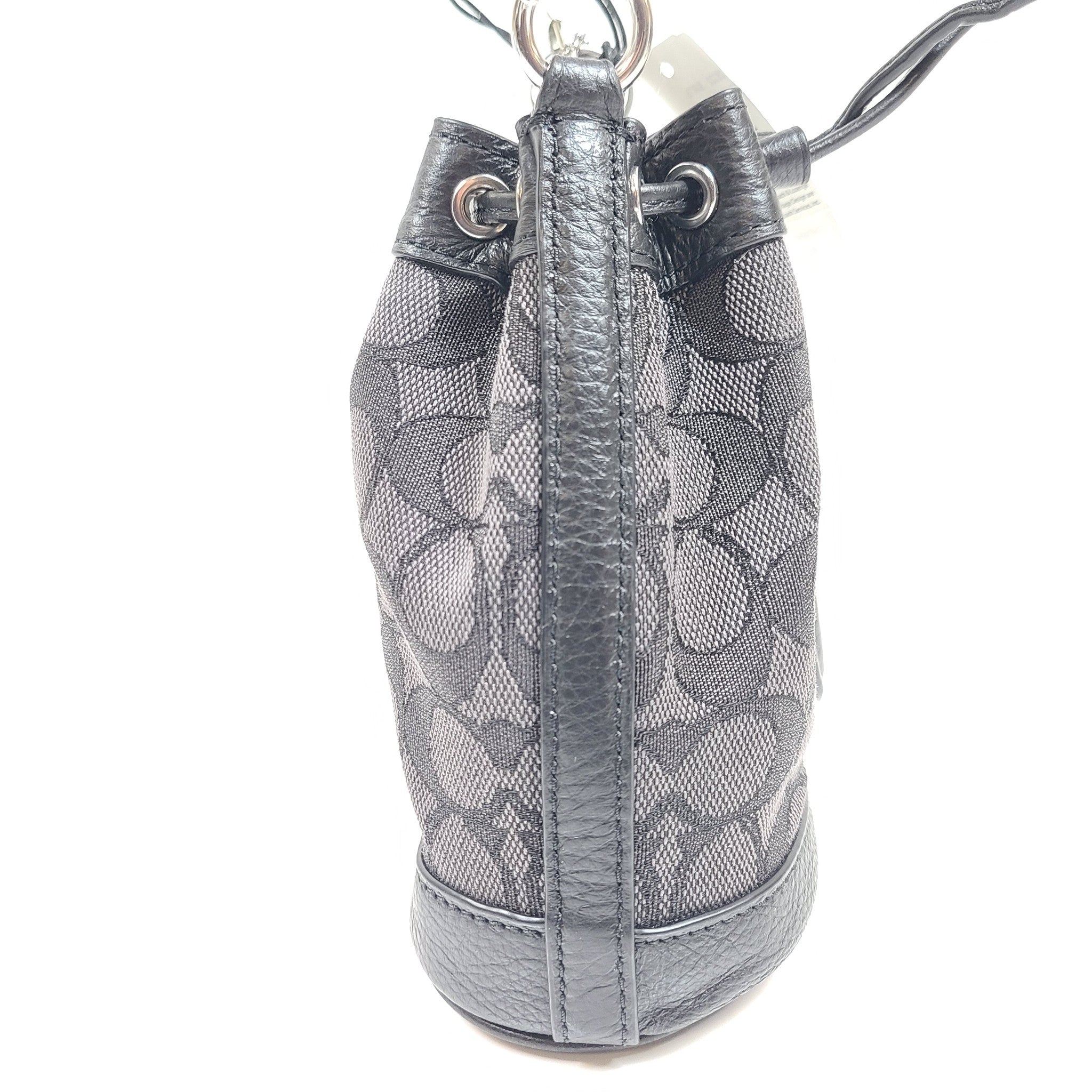 Coach Mini Dempsey Bucket Bag In Silver/Black Smoke Leather Crossbody C8322 NWT
