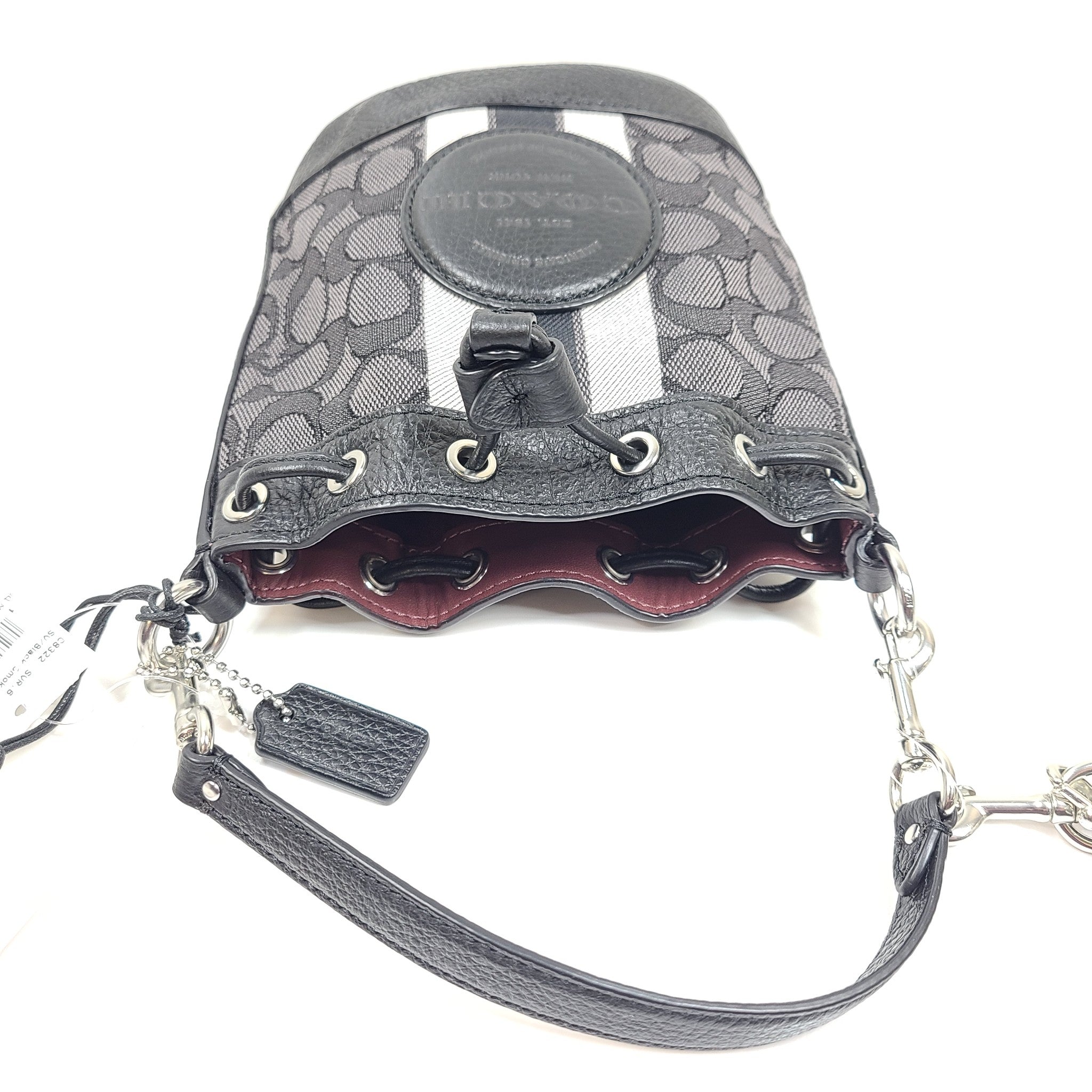 Coach Mini Dempsey Bucket Bag In Silver/Black Smoke Leather Crossbody C8322 NWT
