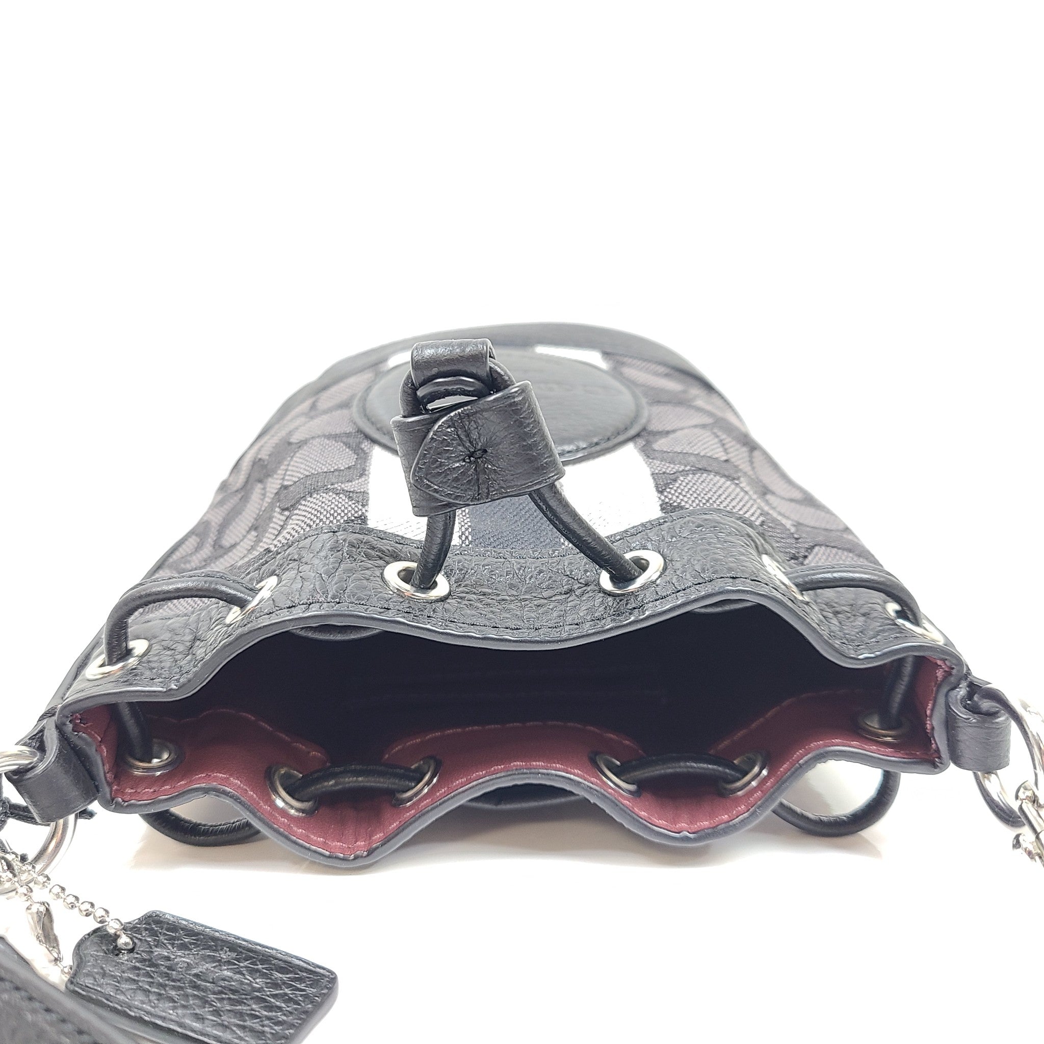 Coach Mini Dempsey Bucket Bag In Silver/Black Smoke Leather Crossbody C8322 NWT