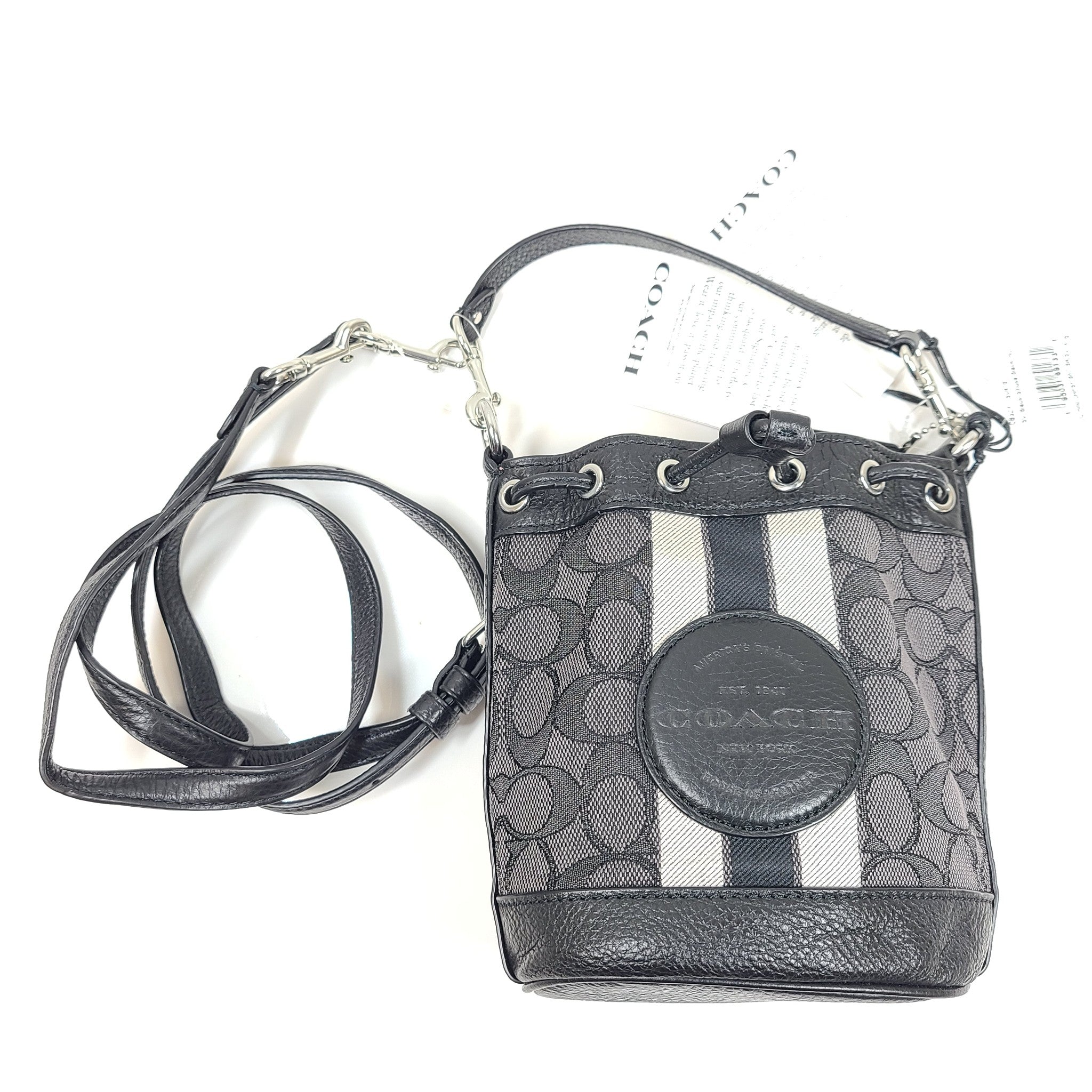 Coach Mini Dempsey Bucket Bag In Silver/Black Smoke Leather Crossbody C8322 NWT