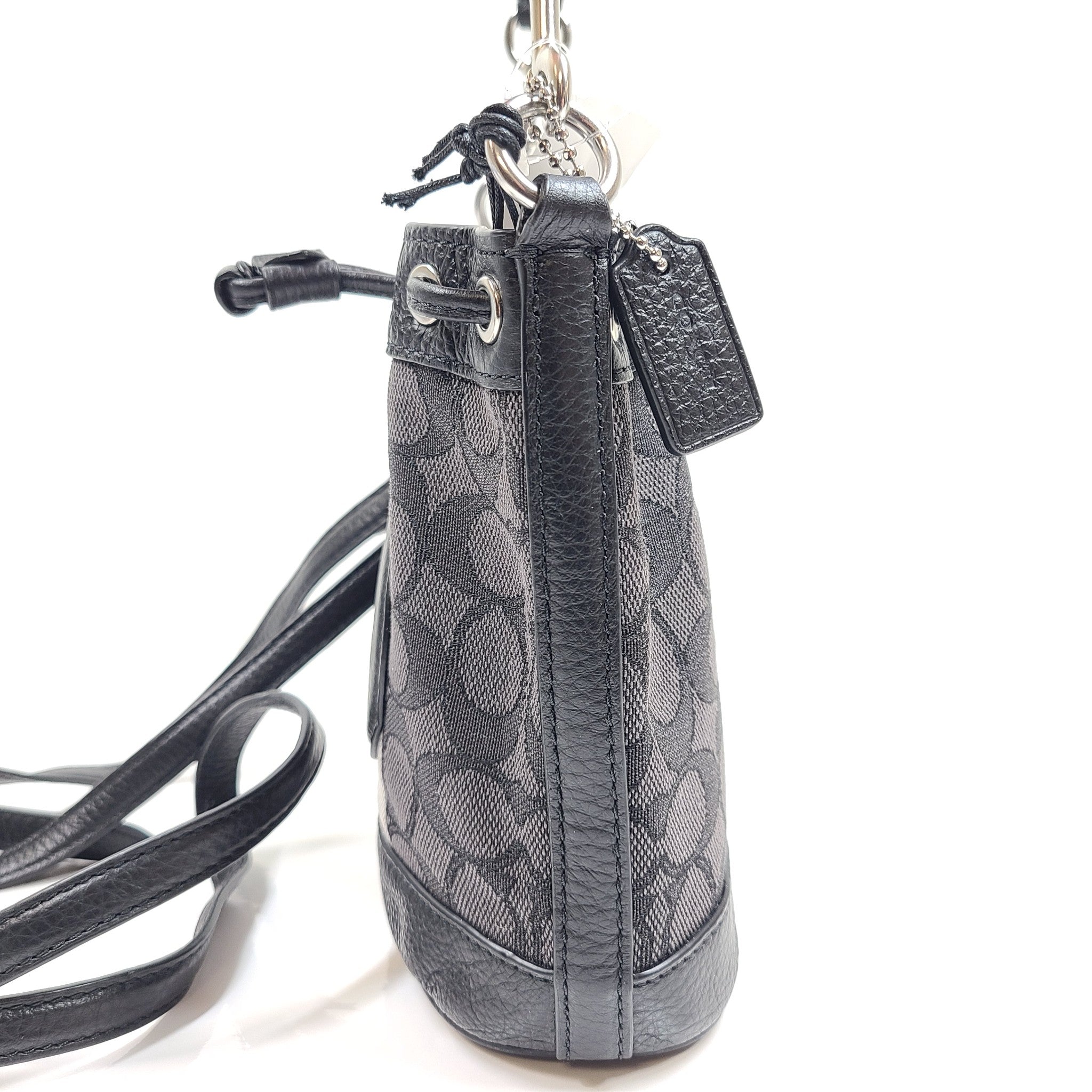 Coach Mini Dempsey Bucket Bag In Silver/Black Smoke Leather Crossbody C8322 NWT