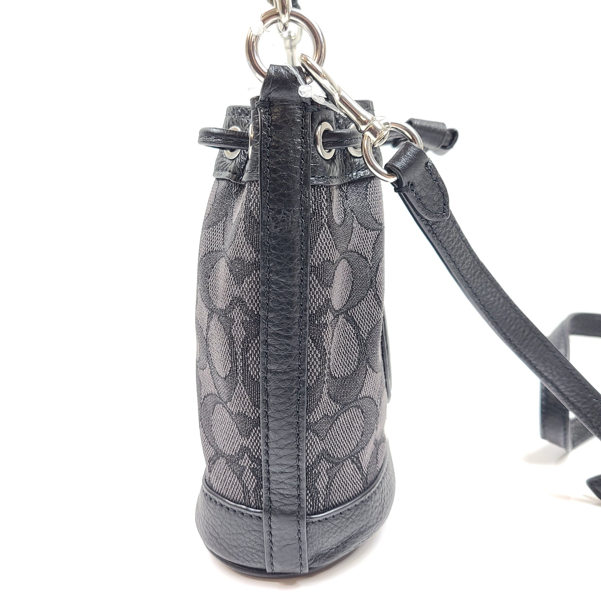 Coach Mini Dempsey Bucket Bag In Silver/Black Smoke Leather Crossbody C8322 NWT