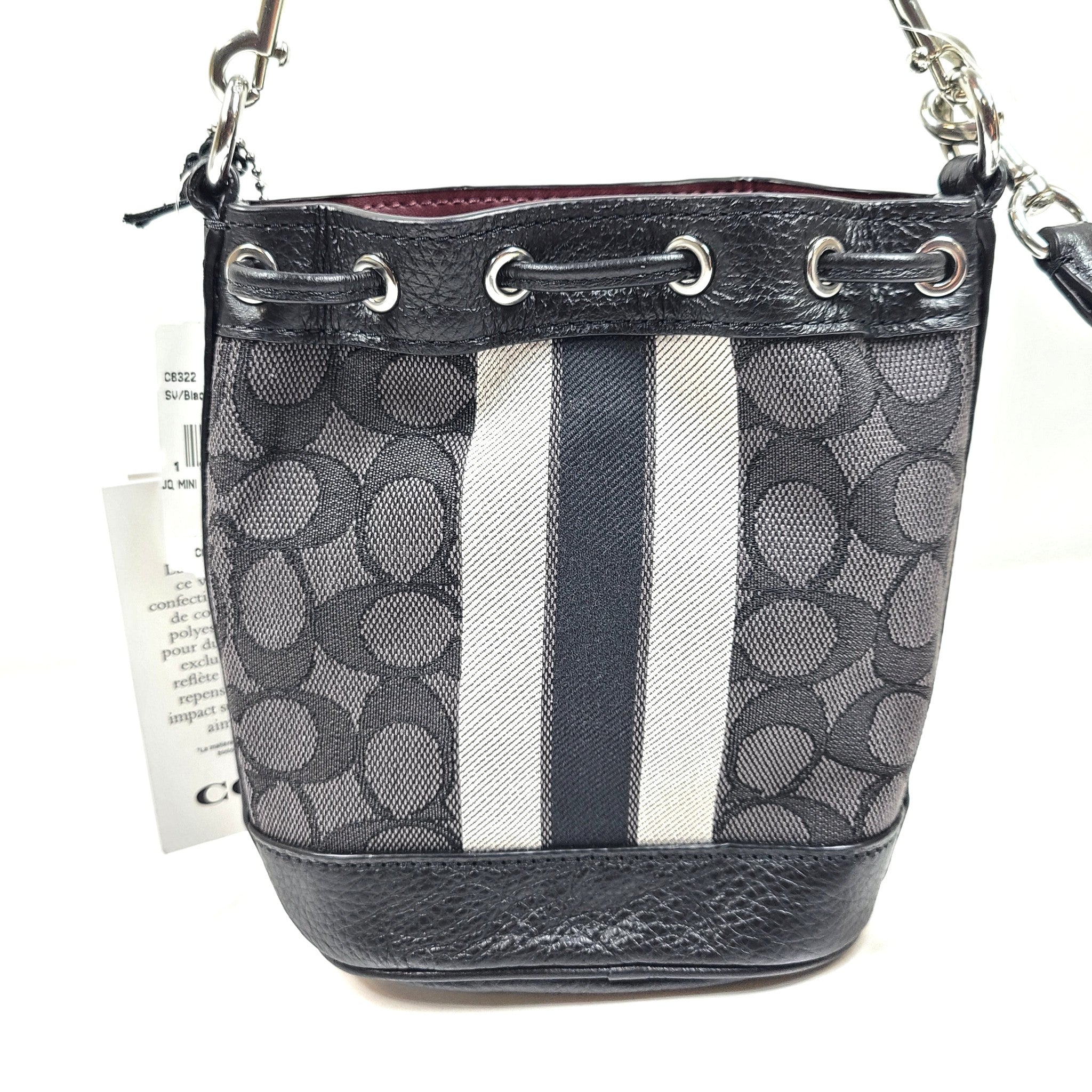 Coach Mini Dempsey Bucket Bag In Silver/Black Smoke Leather Crossbody C8322 NWT