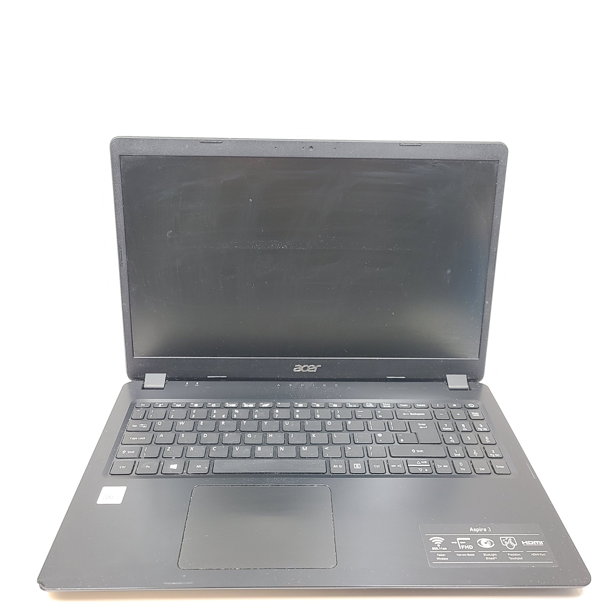 A black Acer Aspire 3 A315-56 laptop with Intel Core i3 processor, 8GB RAM and 128GB SSD.