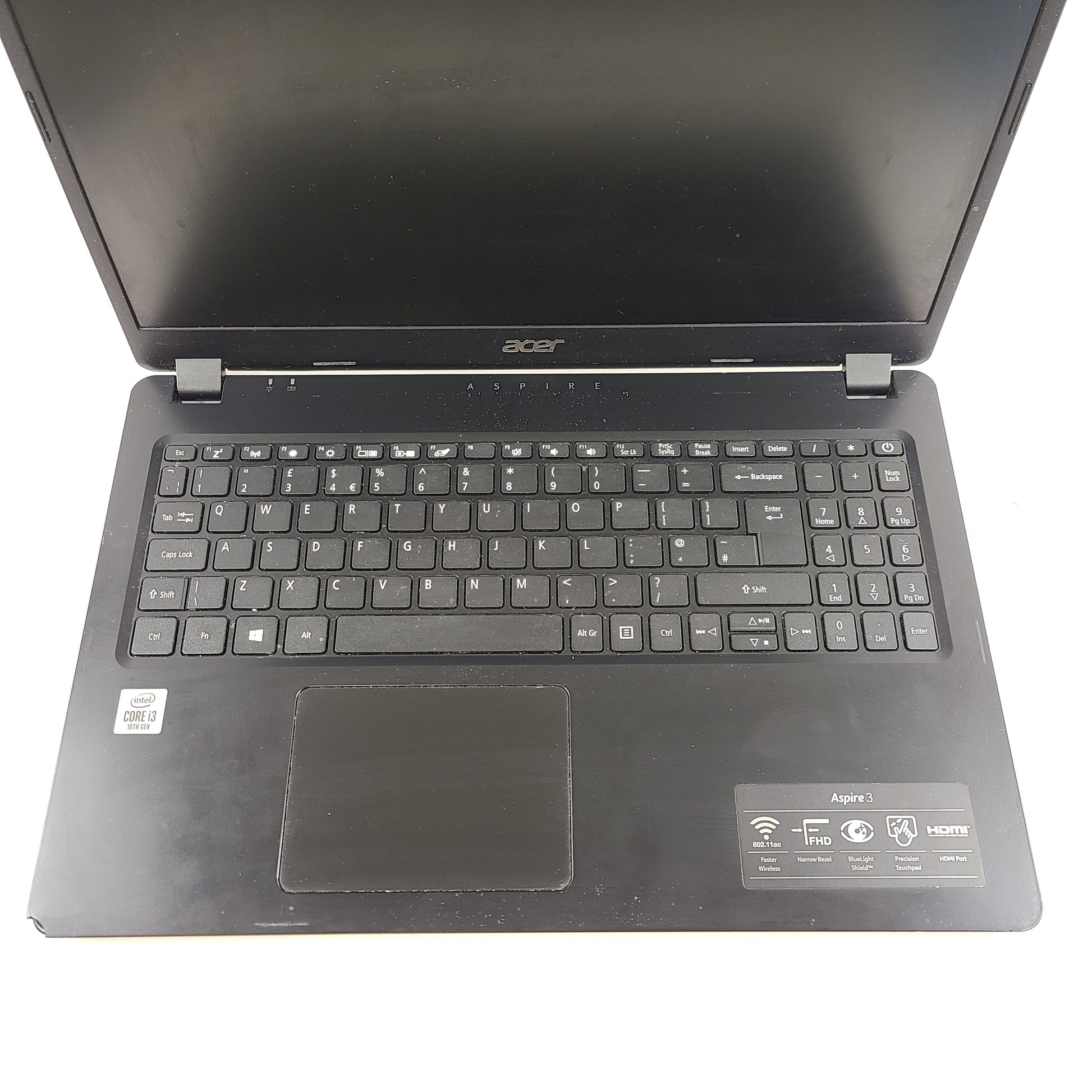 A black Acer Aspire 3 A315-56 laptop with Intel Core i3 processor, 8GB RAM and 128GB SSD.