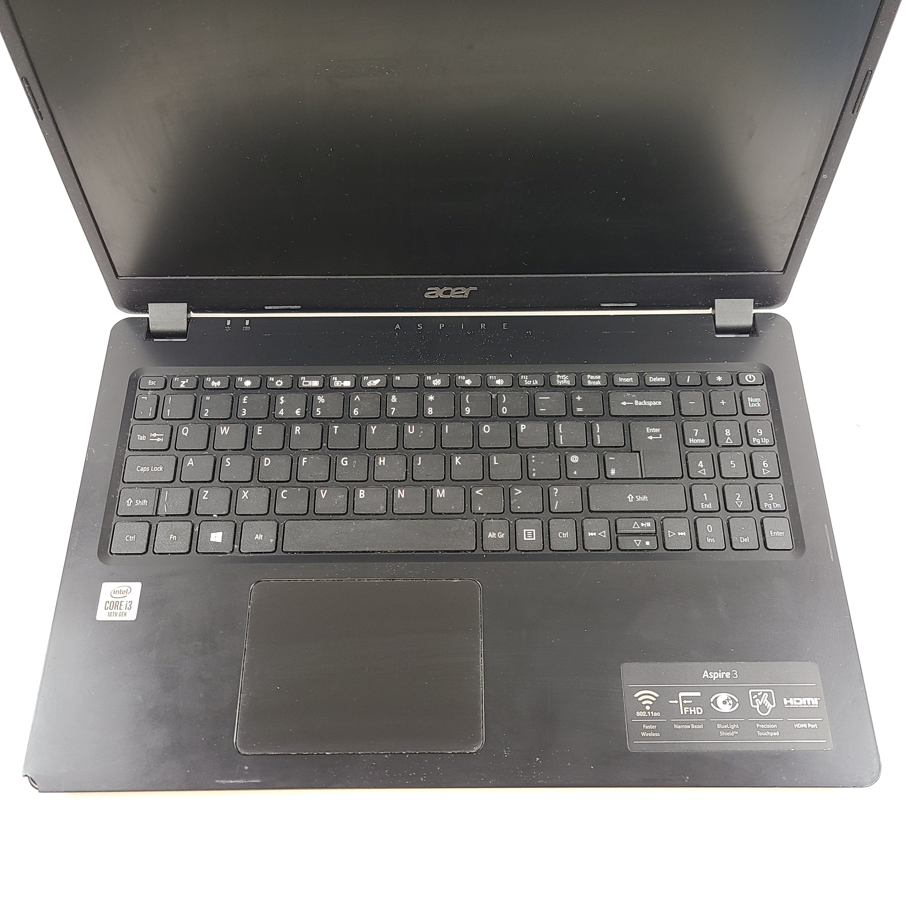 A black Acer Aspire 3 A315-56 laptop with Intel Core i3 processor, 8GB RAM and 128GB SSD.