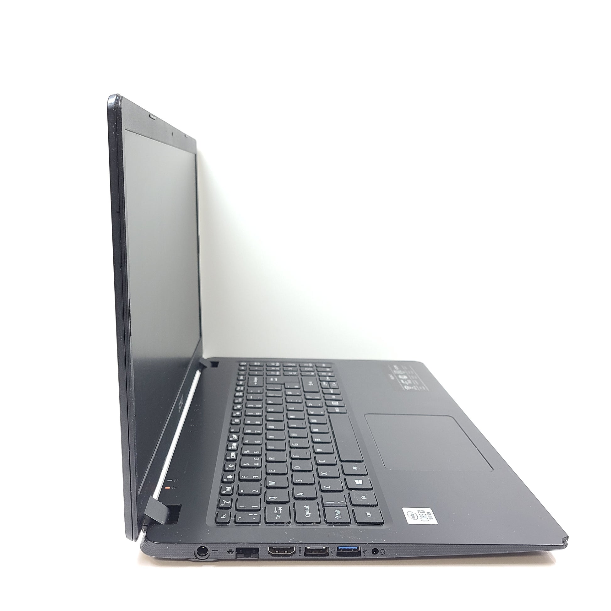 A black Acer Aspire 3 A315-56 laptop with Intel Core i3 processor, 8GB RAM and 128GB SSD.