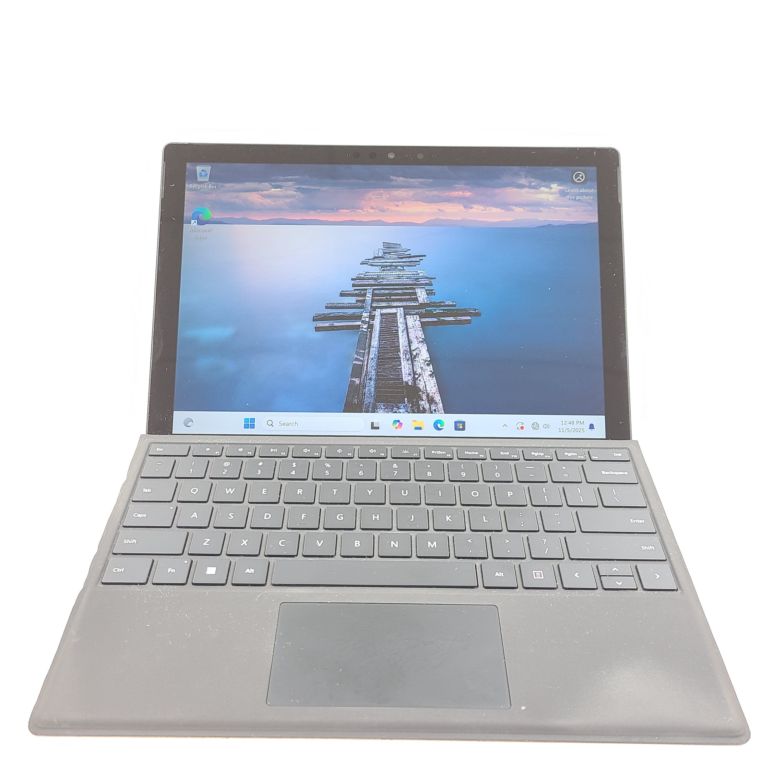 Microsoft Surface Pro 7 in black with Intel Core i5 performance and pen with 25-point touch support.