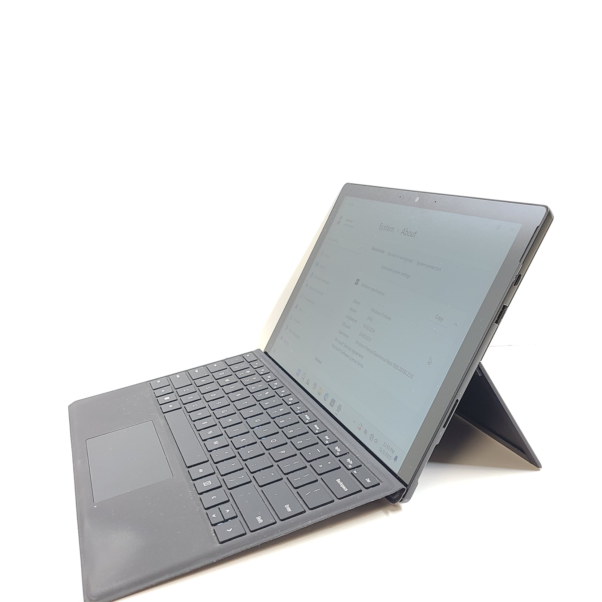 Microsoft Surface Pro 7 in black with Intel Core i5 performance and pen with 25-point touch support.