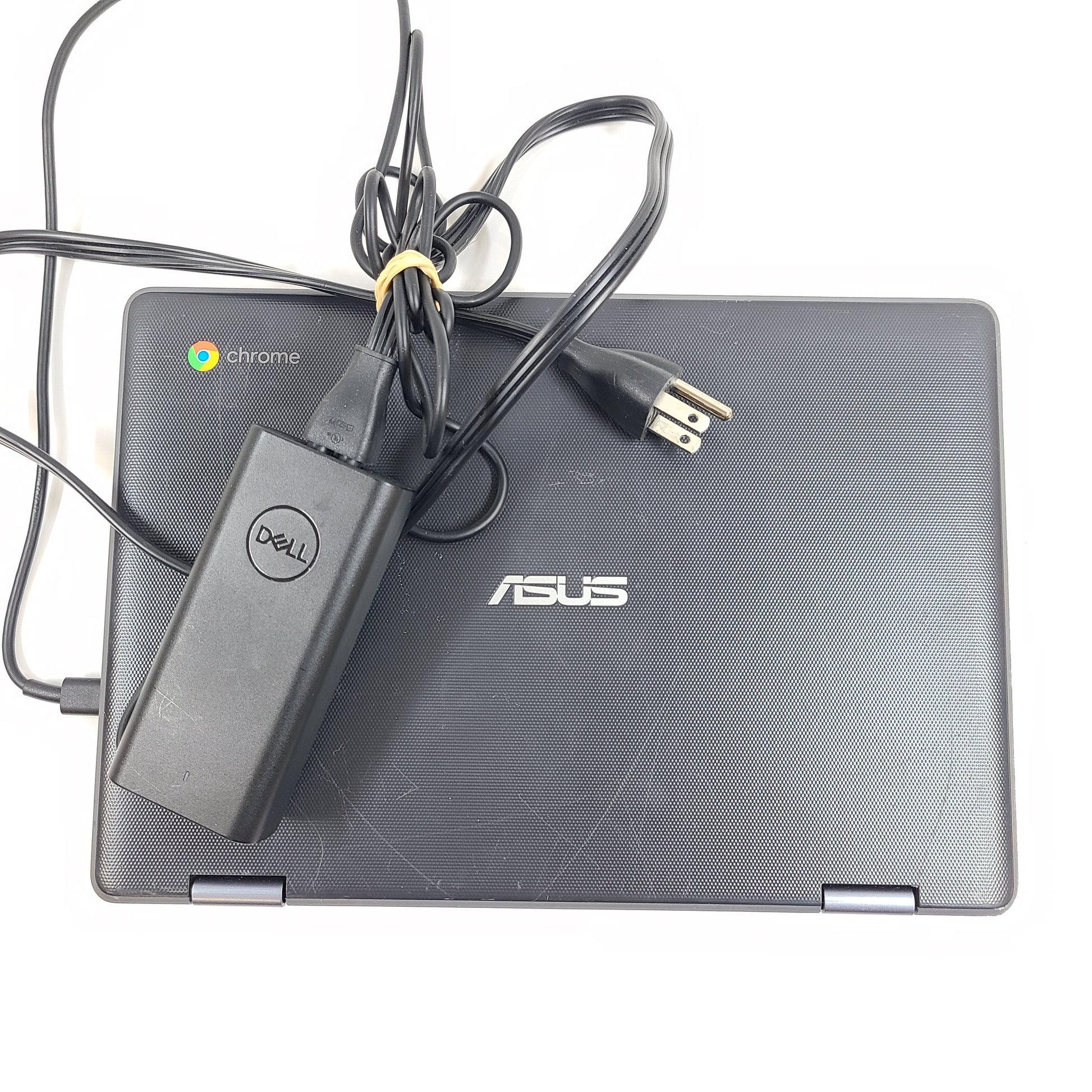 Black ASUS Chromebook C204EE with an 11.6-inch HD display, durable chassis, and streamlined Chrome OS performance.