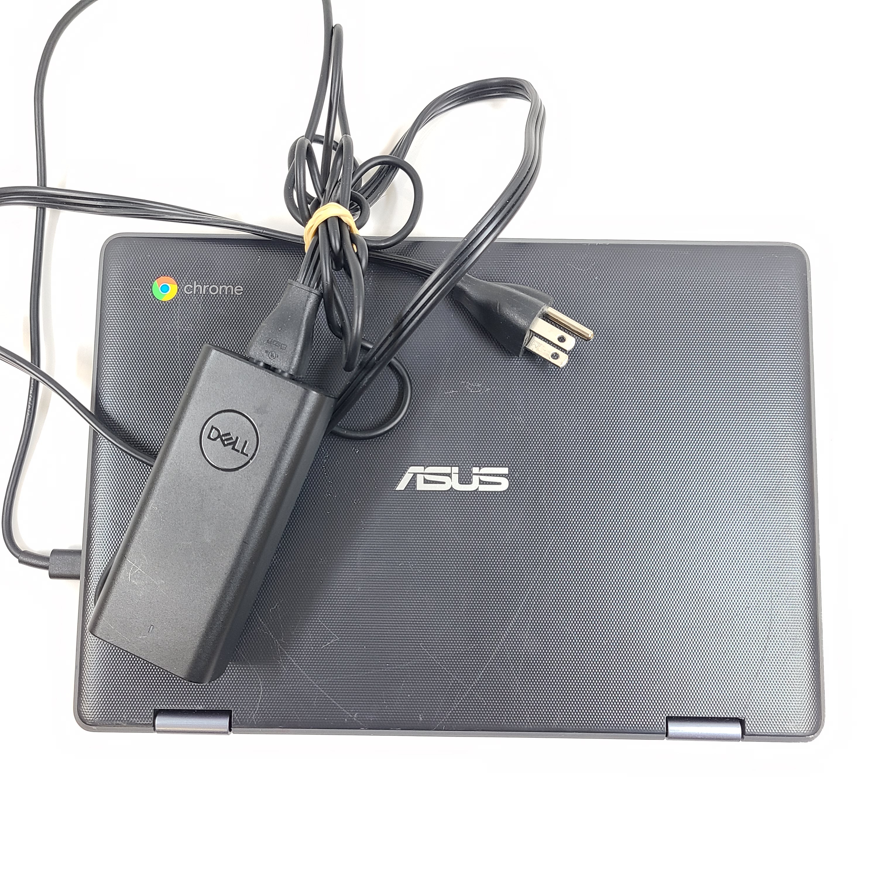 Black ASUS Chromebook C204EE with an 11.6-inch HD display, durable chassis, and streamlined Chrome OS performance.