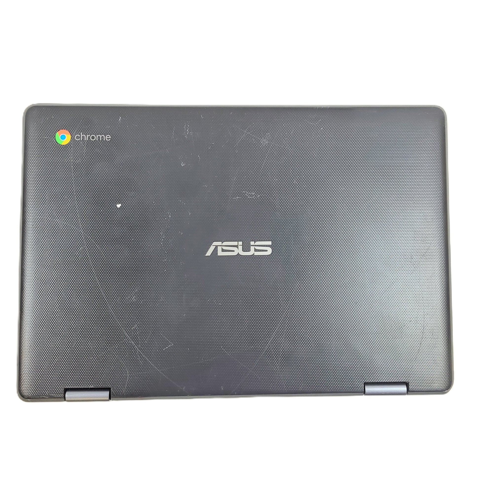 Black ASUS Chromebook C204EE with an 11.6-inch HD display, durable chassis, and streamlined Chrome OS performance.