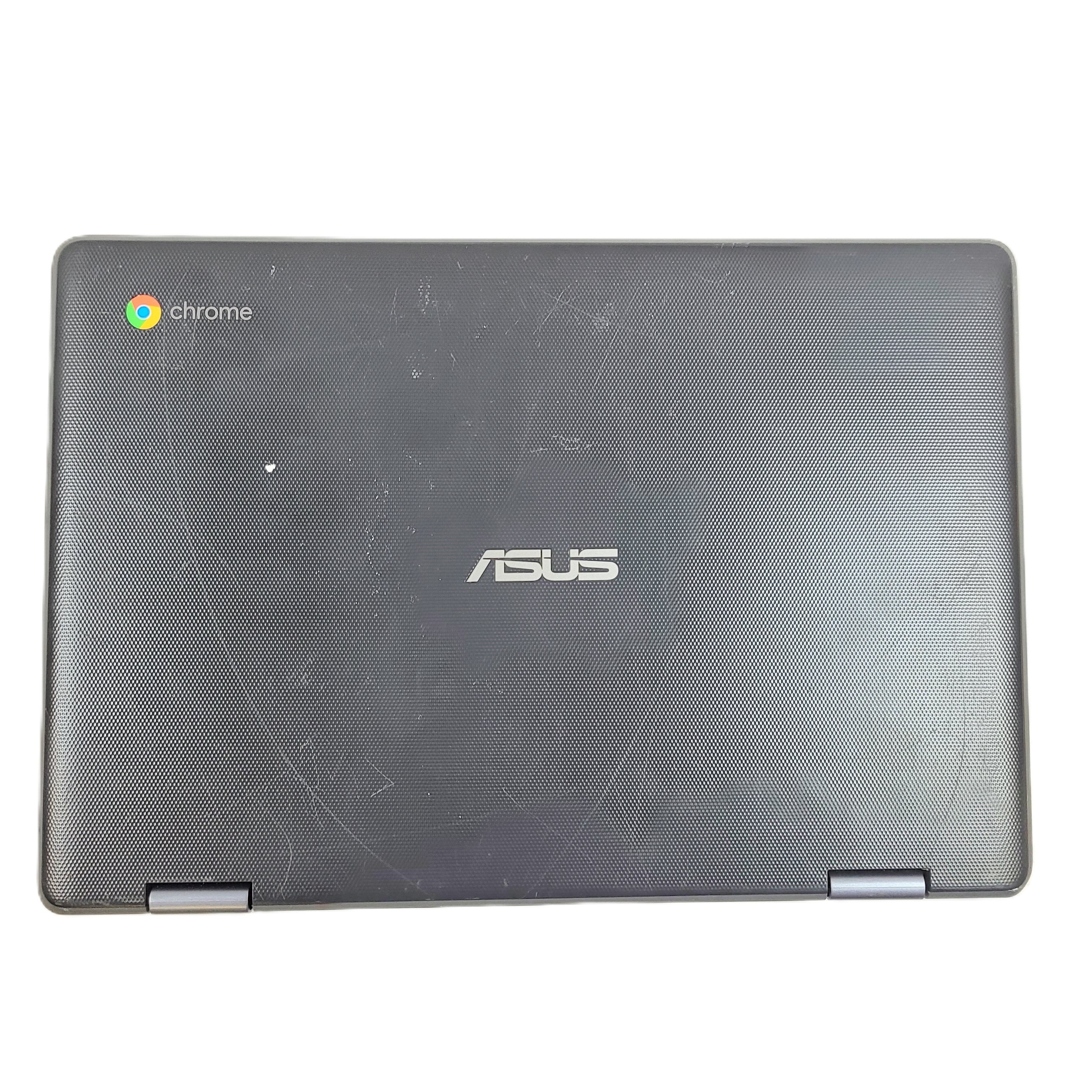 Black ASUS Chromebook C204EE with an 11.6-inch HD display, durable chassis, and streamlined Chrome OS performance.