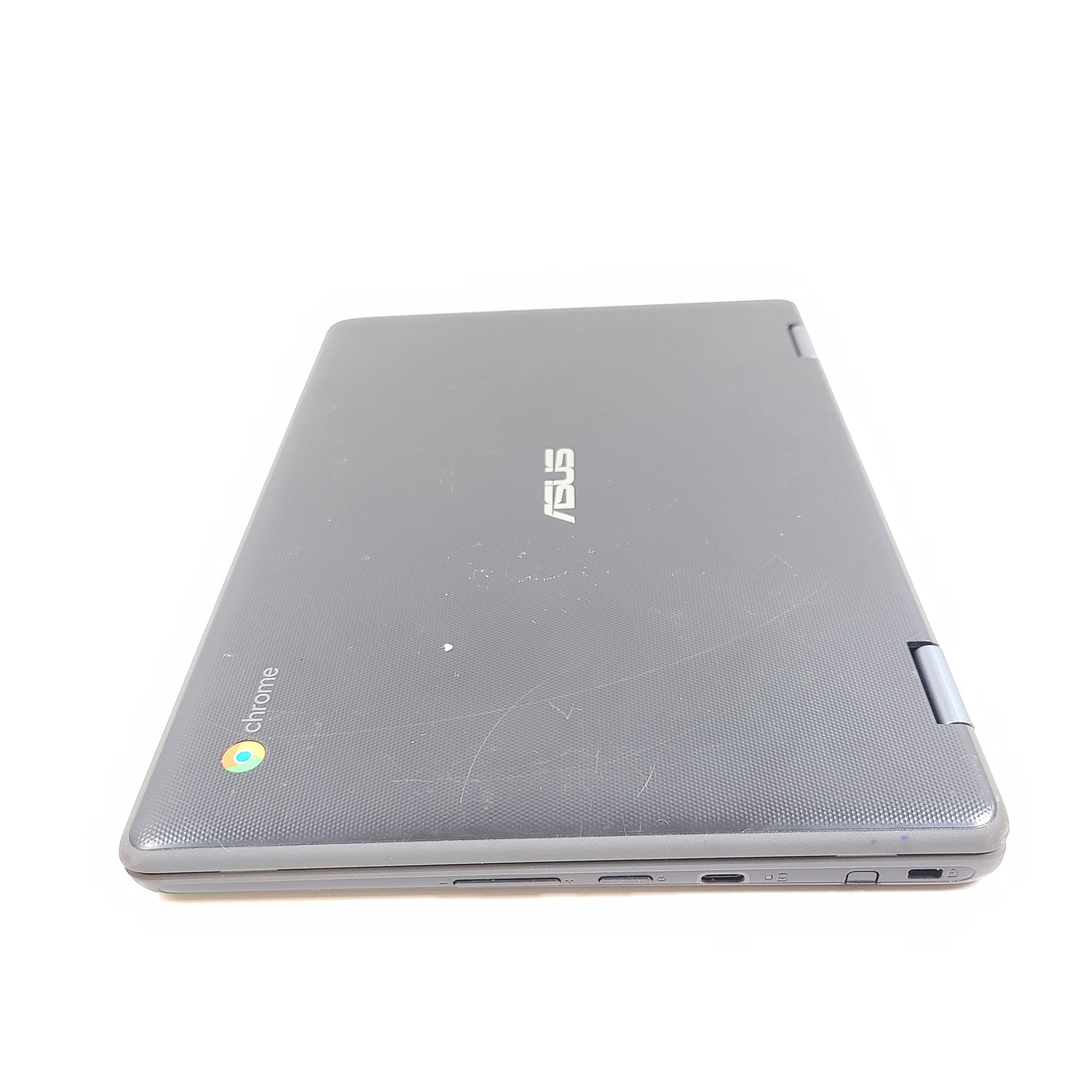 Black ASUS Chromebook C204EE with an 11.6-inch HD display, durable chassis, and streamlined Chrome OS performance.