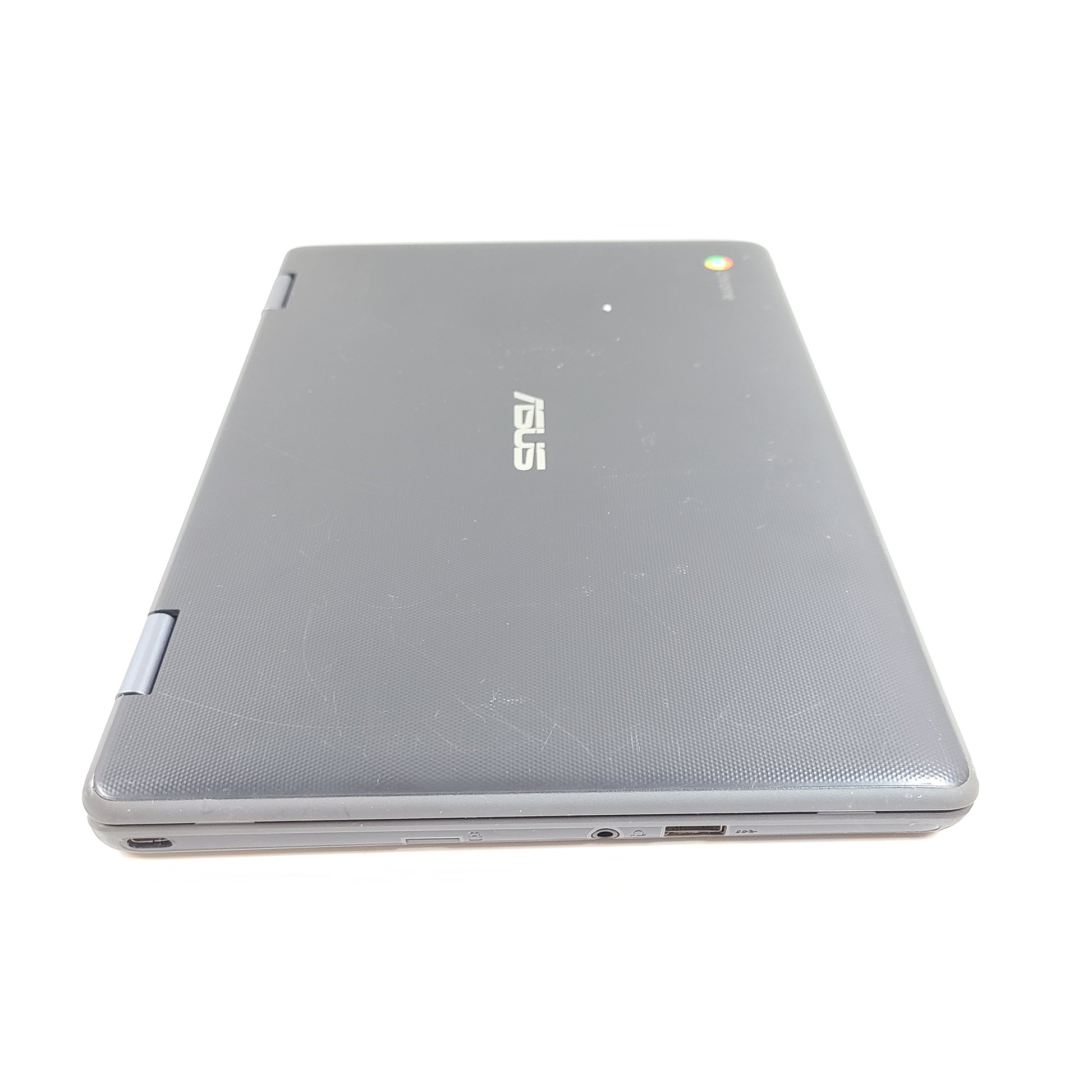 Black ASUS Chromebook C204EE with an 11.6-inch HD display, durable chassis, and streamlined Chrome OS performance.