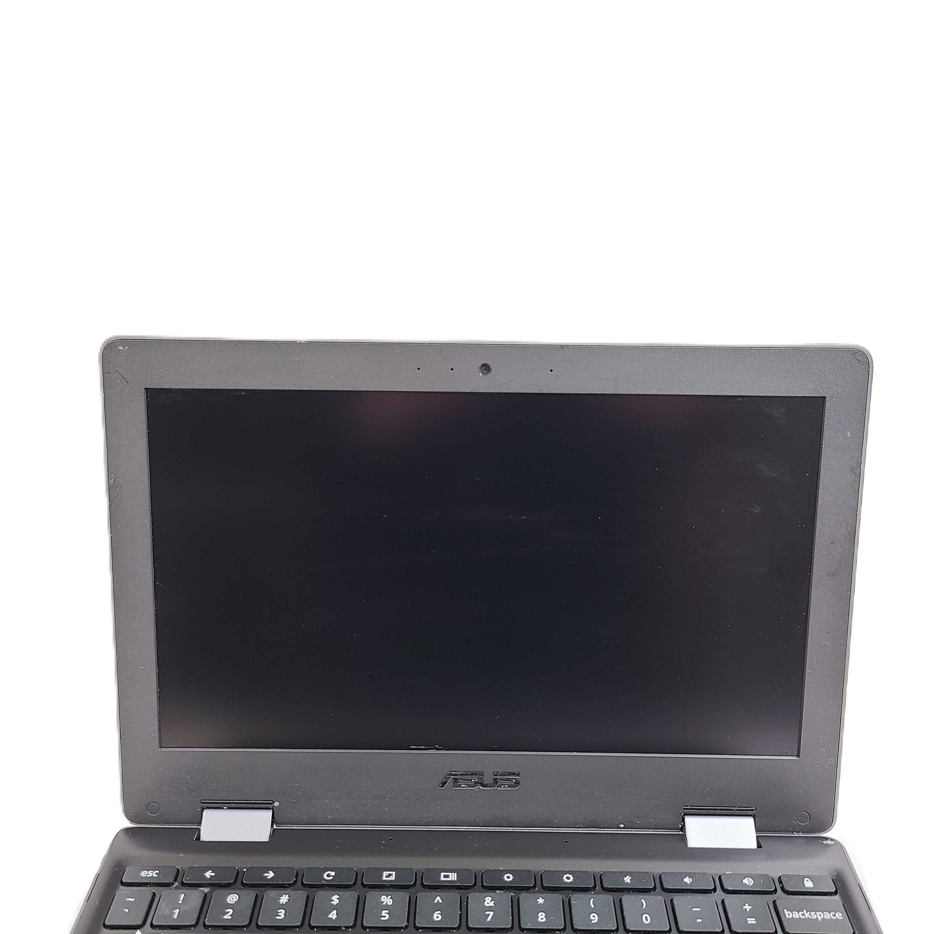 Black ASUS Chromebook C204EE with an 11.6-inch HD display, durable chassis, and streamlined Chrome OS performance.