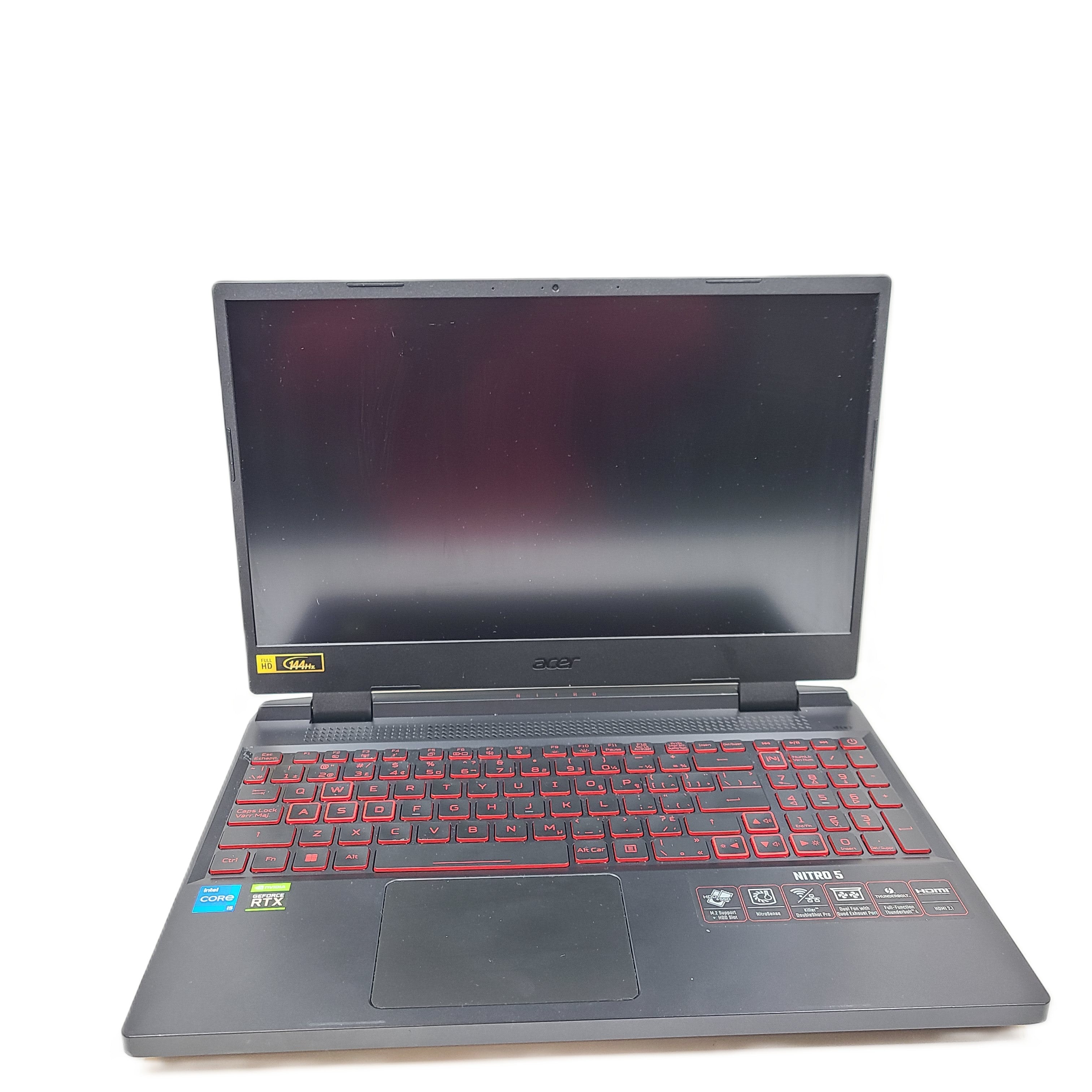 Black Acer Nitro 5 gaming laptop with 8GB RAM and Intel Core i5 12th Gen.