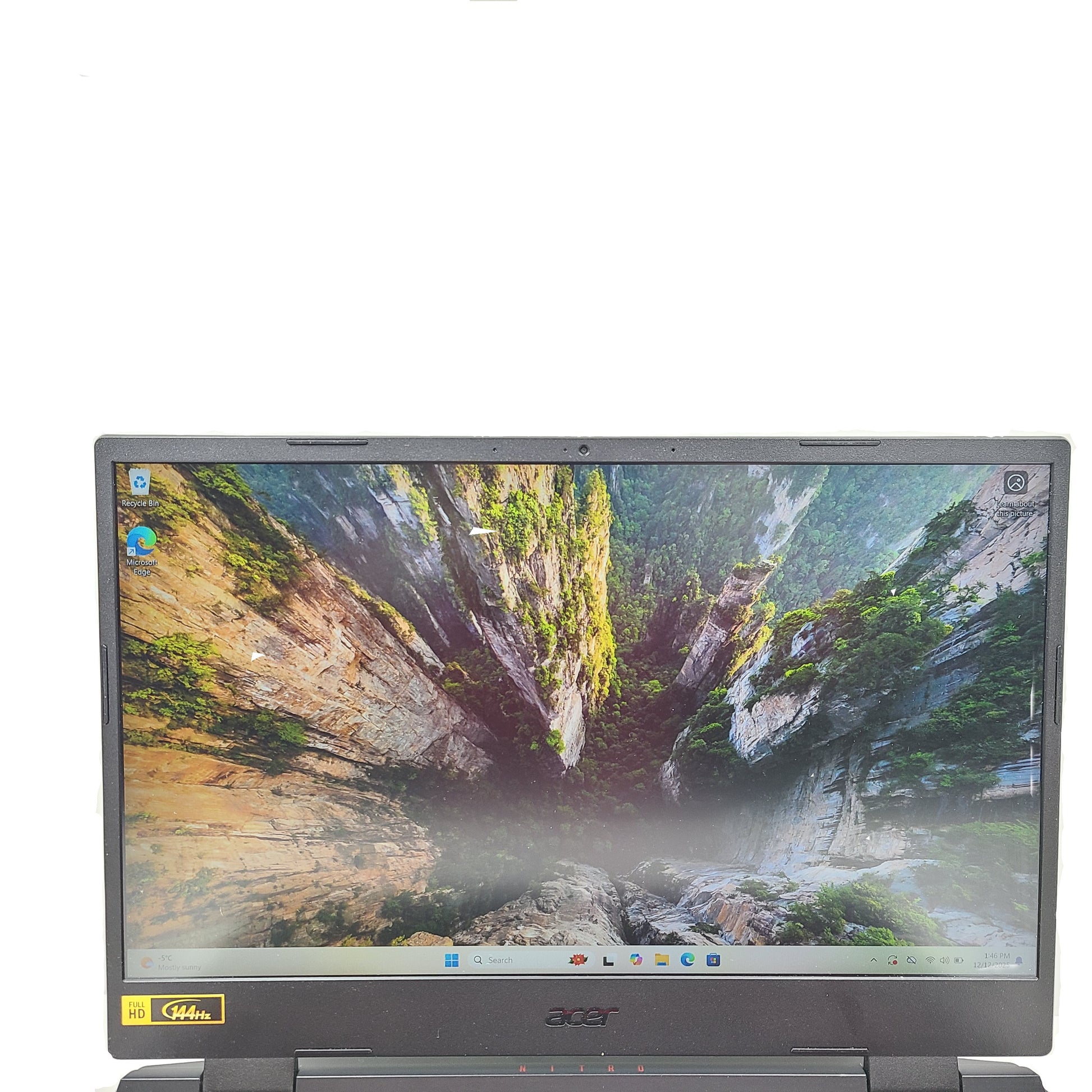 Black Acer Nitro 5 gaming laptop with 8GB RAM and Intel Core i5 12th Gen.