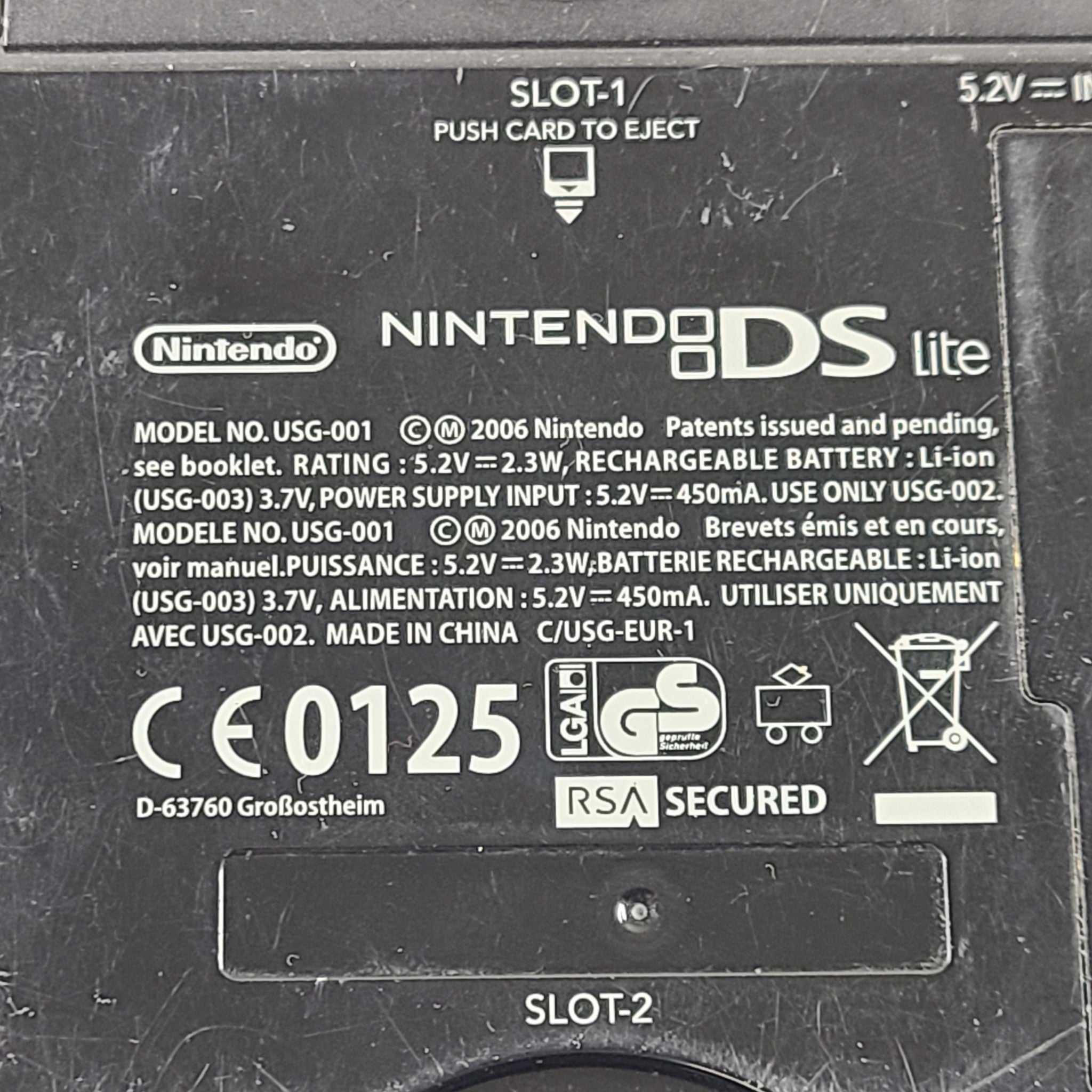 Nintendo DS lite Black Handheld Gaming System Console - No stylus - GRADE B