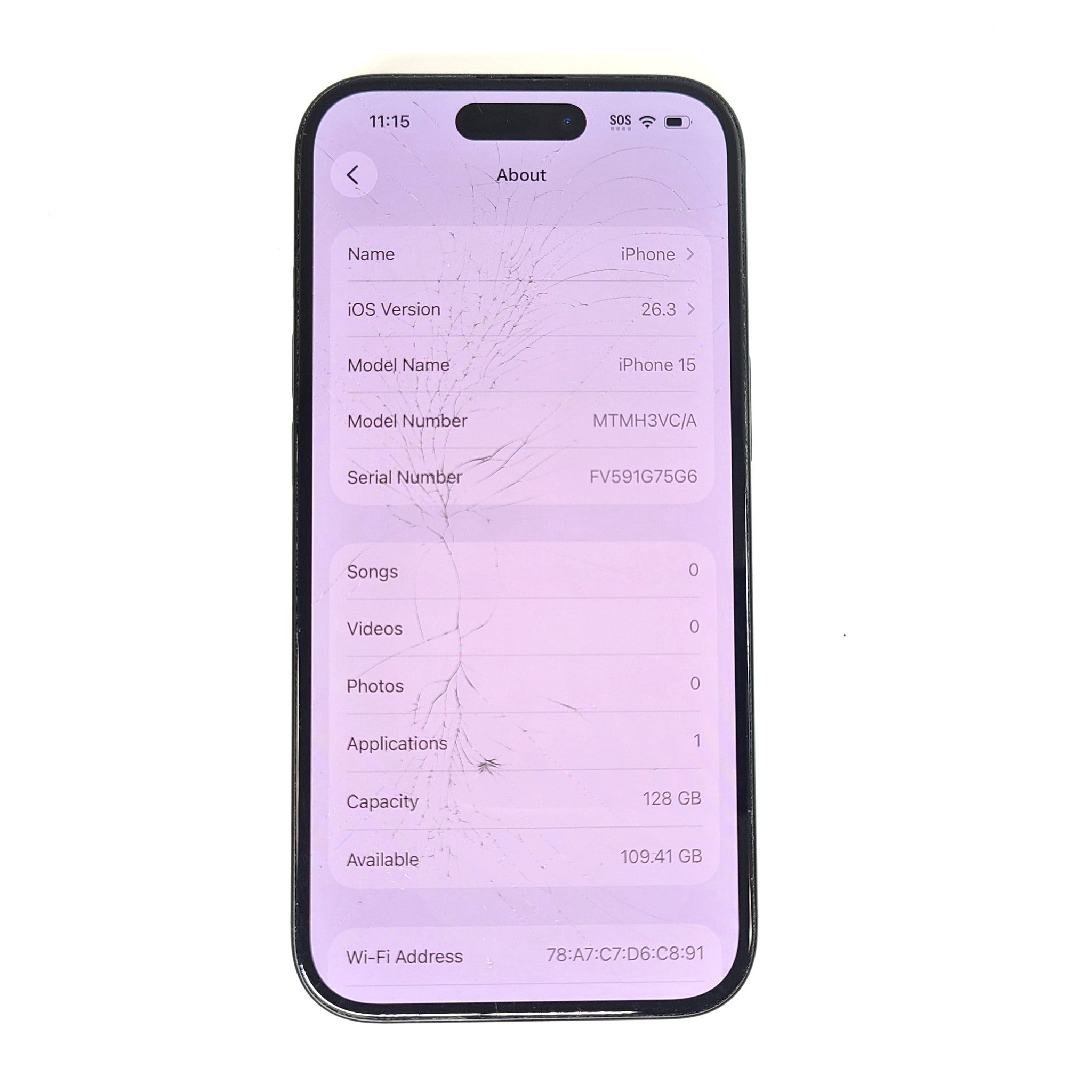 Apple iPhone 15 128GB A3089 Unlocked Smartphone Black - READ