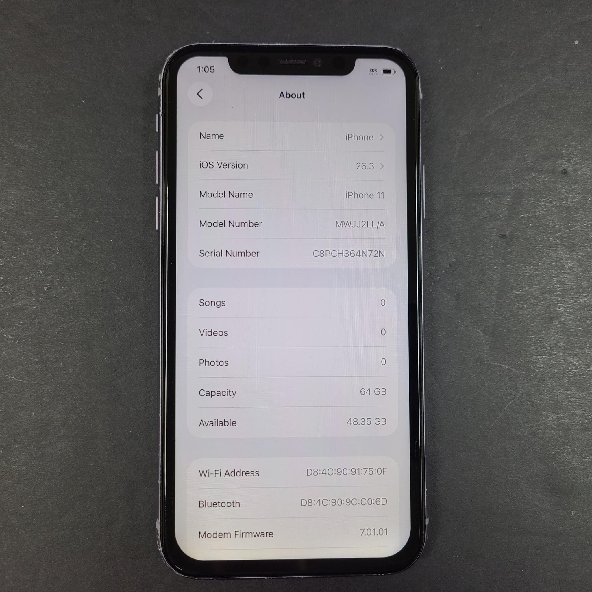 Apple iPhone 11 64GB Purple Unlocked A2111 (CDMA + GSM) READ Screen